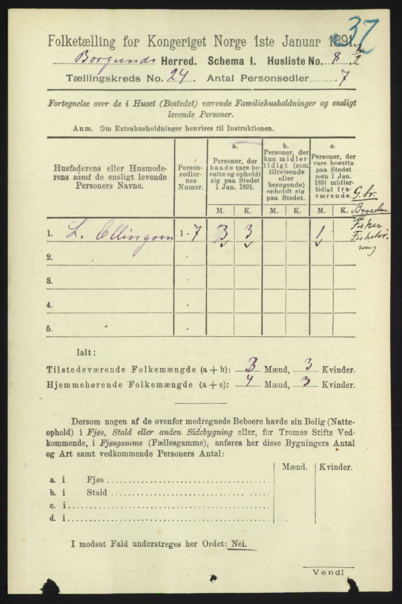 RA, 1891 census for 1531 Borgund, 1891, p. 7095