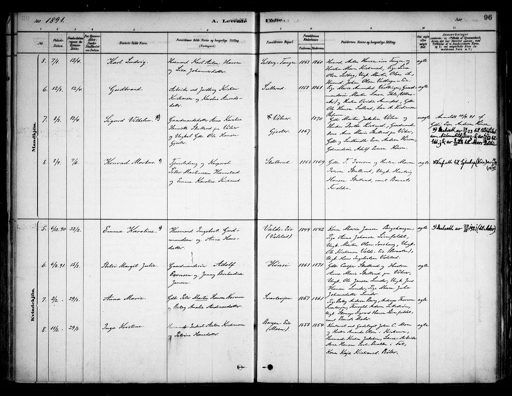 Sørum prestekontor Kirkebøker, SAO/A-10303/F/Fa/L0007: Parish register (official) no. I 7, 1878-1914, p. 96