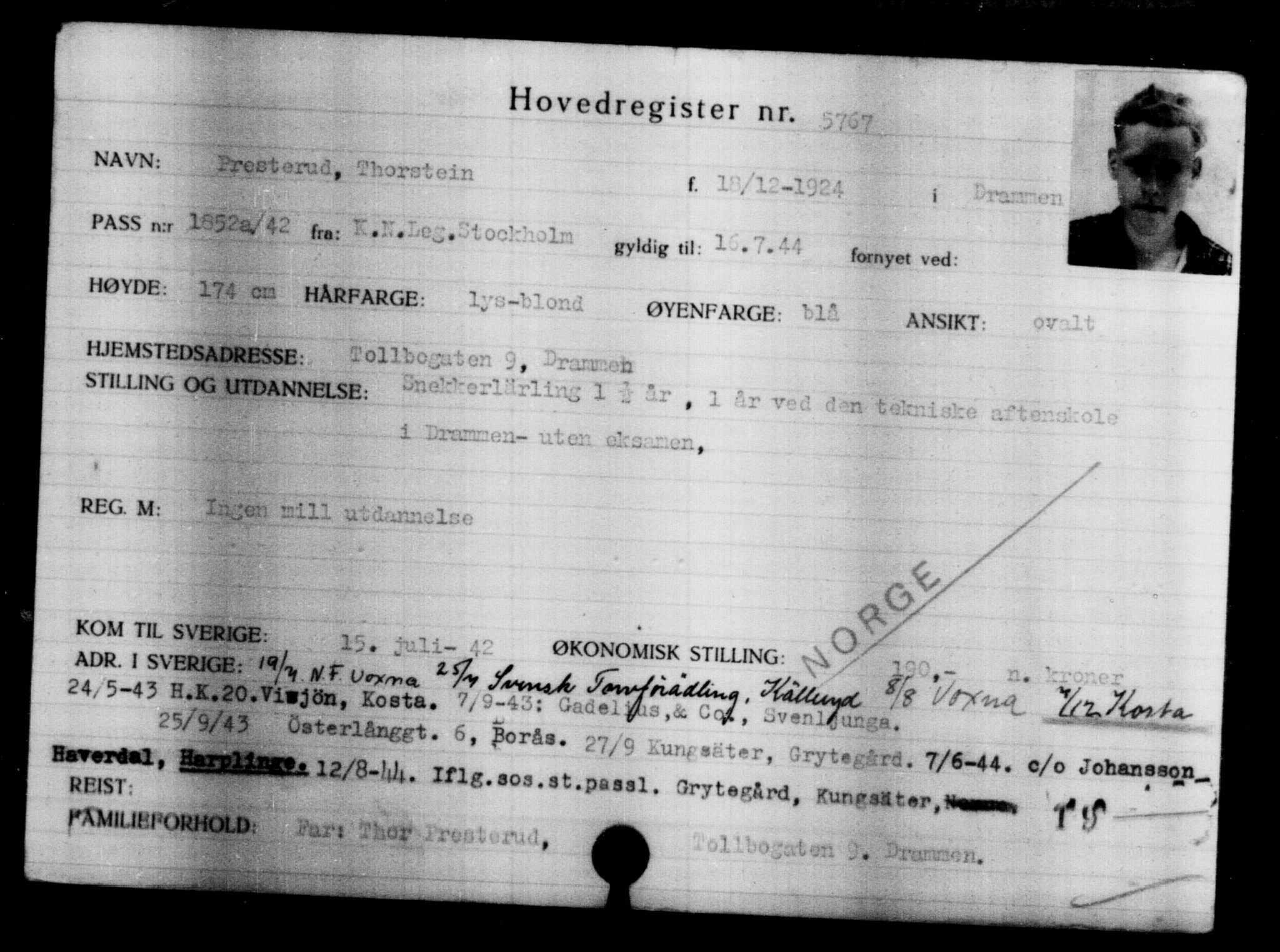 Utenriksstasjonene, Legasjonen i Stockholm, Flyktningkontoret, AV/RA-S-6753/V/Va/L0004: Kjesäterkartoteket, flyktninger med registreringsnr. 3496-6610, 1940-1945, p. 2633