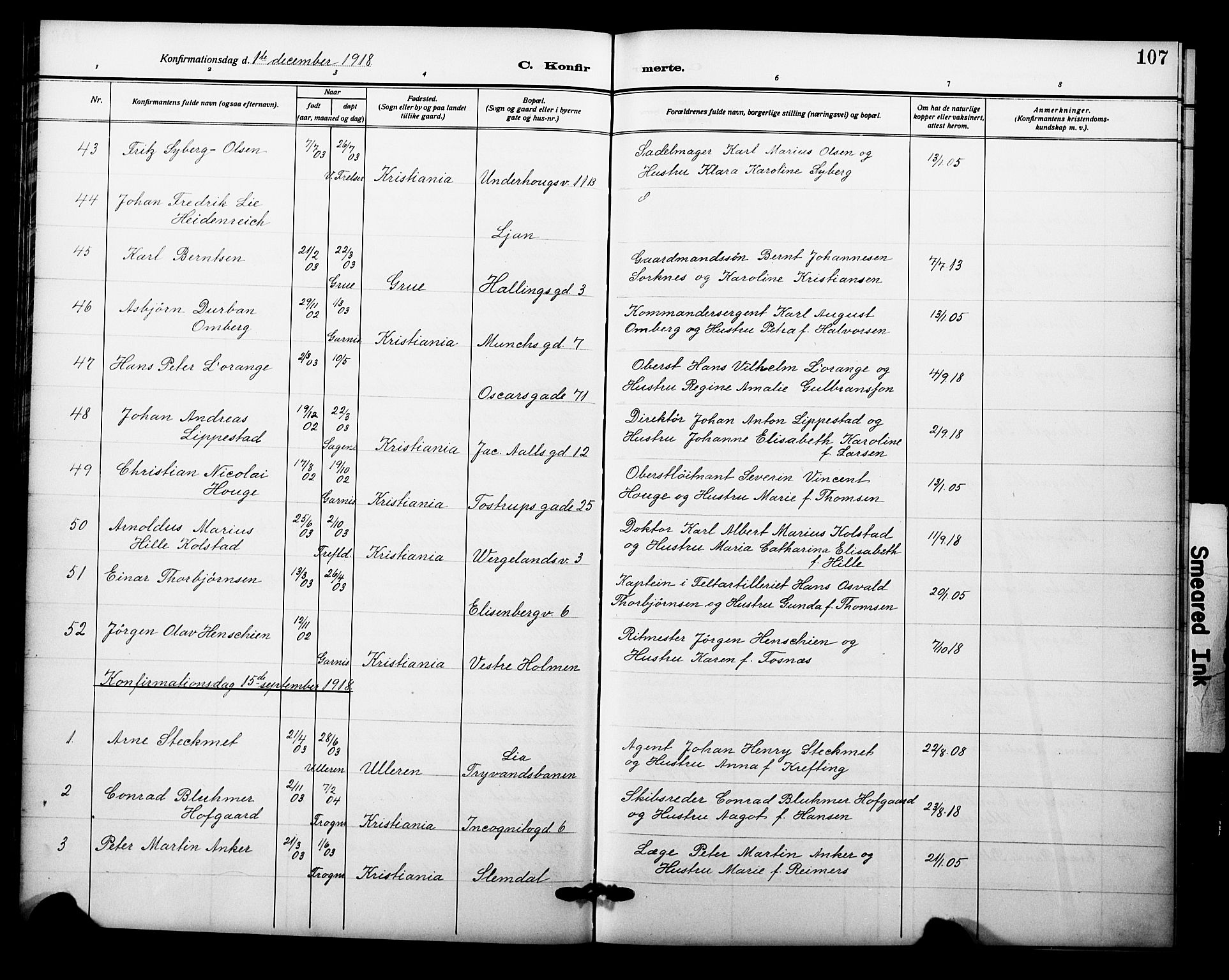 Garnisonsmenigheten Kirkebøker, AV/SAO-A-10846/F/Fa/L0015: Parish register (official) no. 15, 1915-1921, p. 107