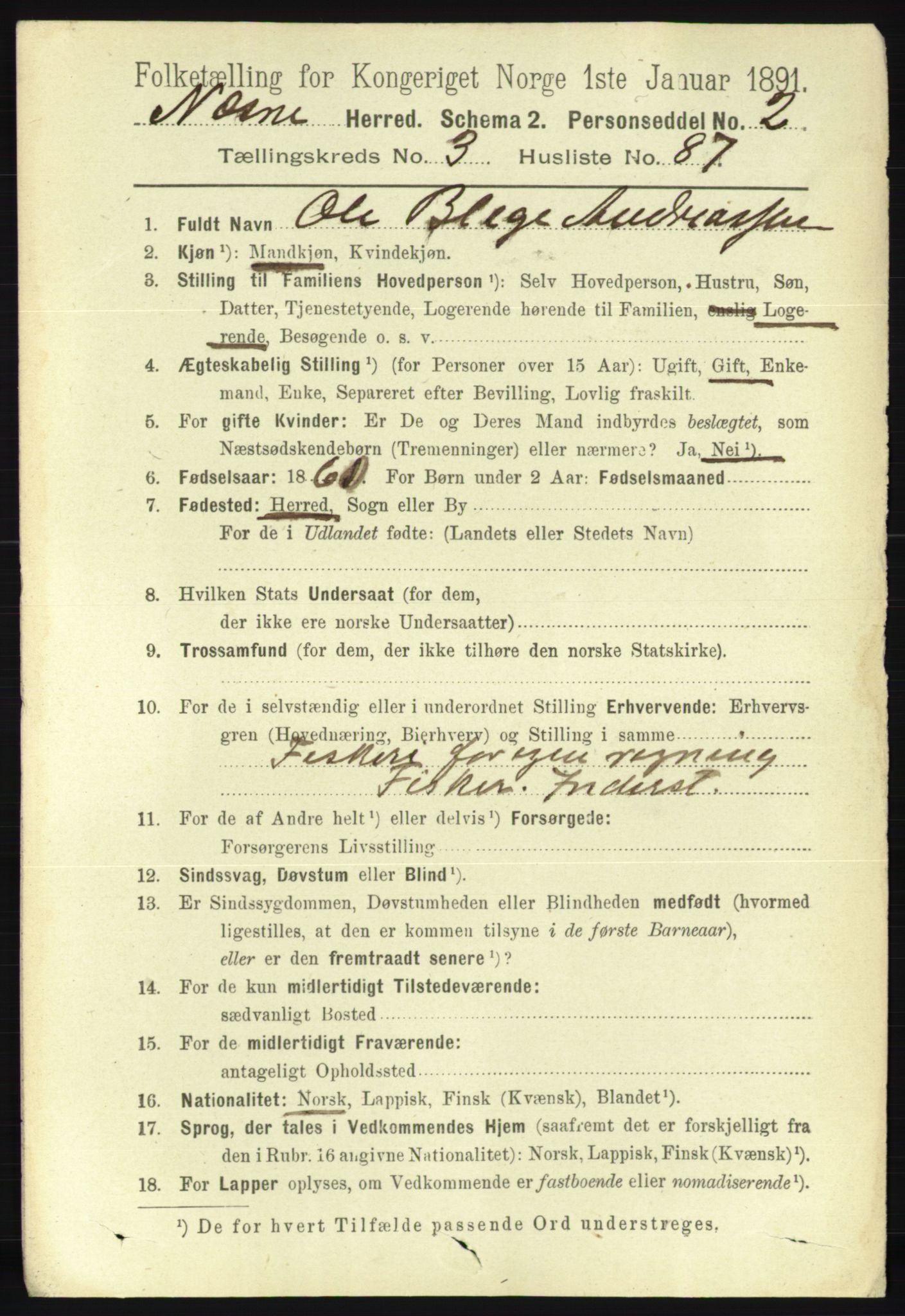 RA, 1891 census for 1828 Nesna, 1891, p. 2082