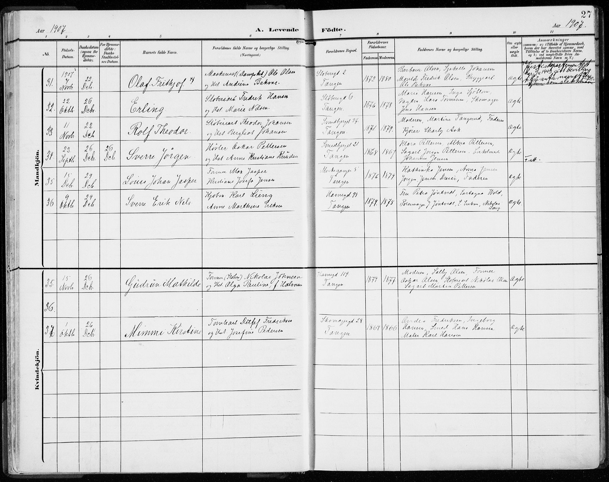 Strømsø kirkebøker, AV/SAKO-A-246/F/Fb/L0008: Parish register (official) no. II 8, 1902-1933, p. 27