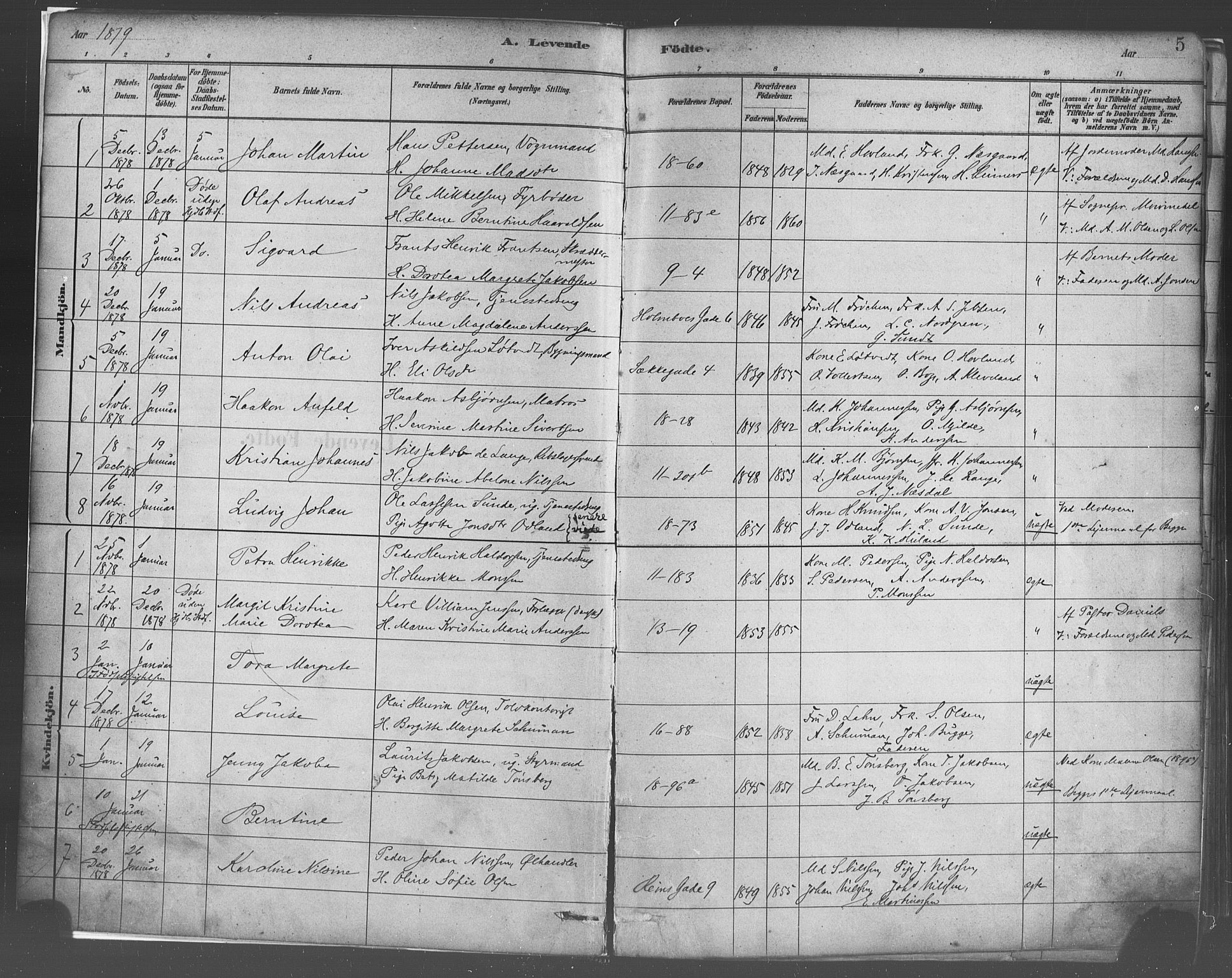 Domkirken sokneprestembete, SAB/A-74801/H/Haa/L0023: Parish register (official) no. B 6, 1879-1887, p. 5
