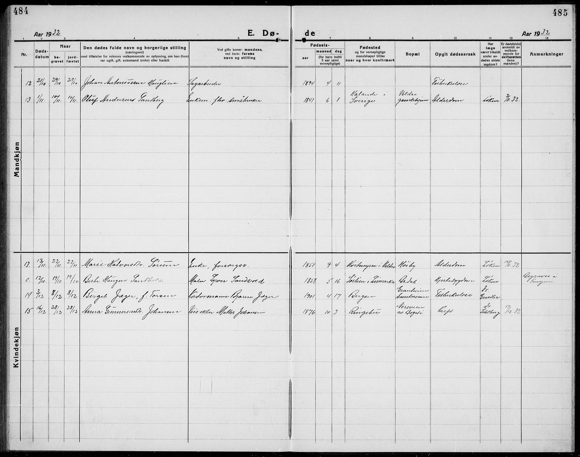 Veldre prestekontor, SAH/PREST-018/L/La/L0001: Parish register (copy) no. 1, 1921-1934, p. 484-485