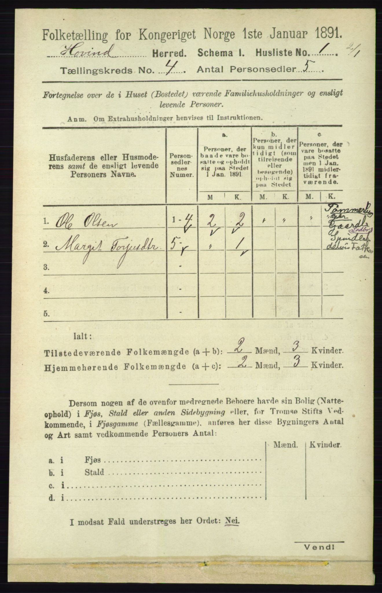 RA, 1891 census for 0825 Hovin, 1891, p. 781