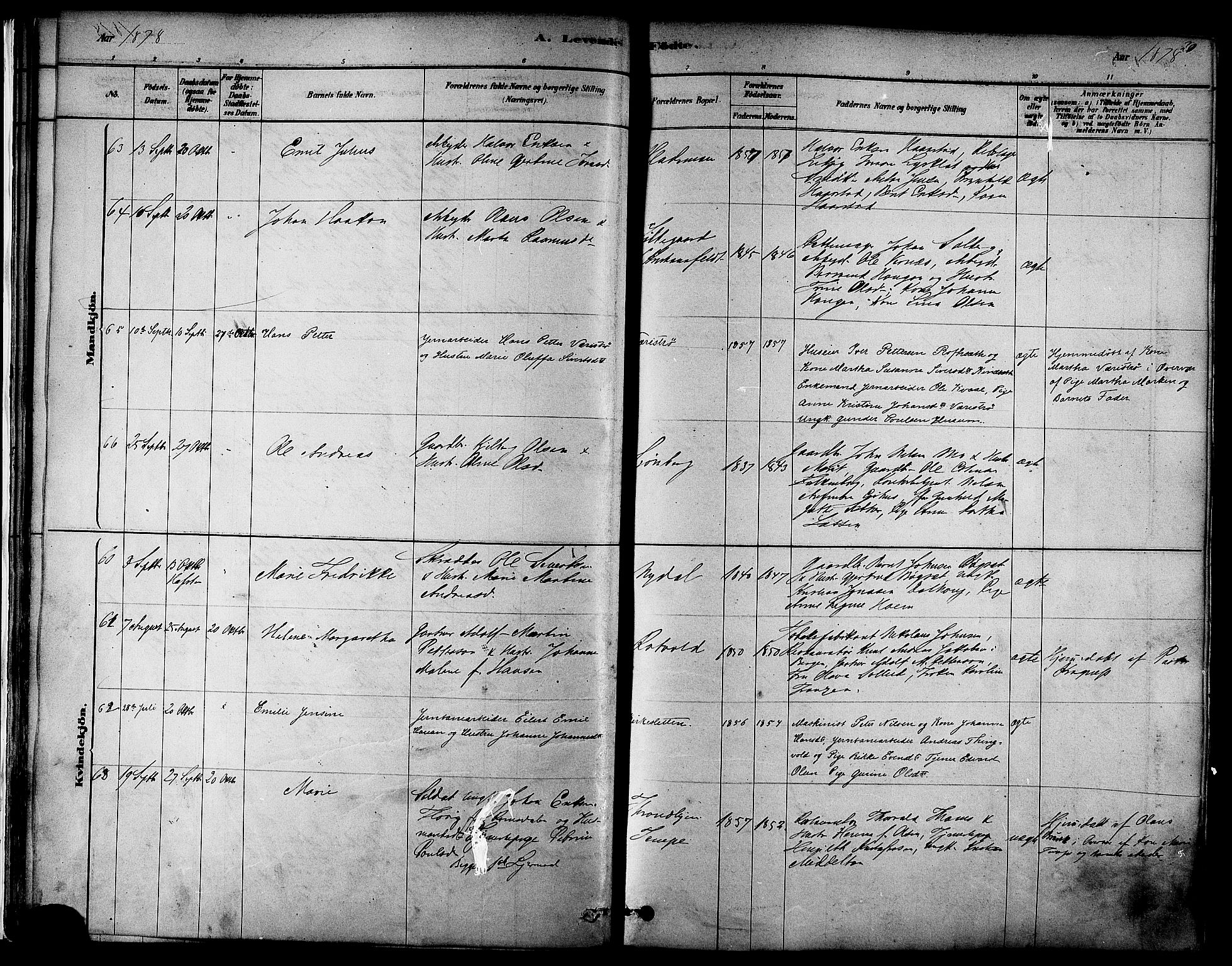 Ministerialprotokoller, klokkerbøker og fødselsregistre - Sør-Trøndelag, AV/SAT-A-1456/606/L0294: Parish register (official) no. 606A09, 1878-1886, p. 20