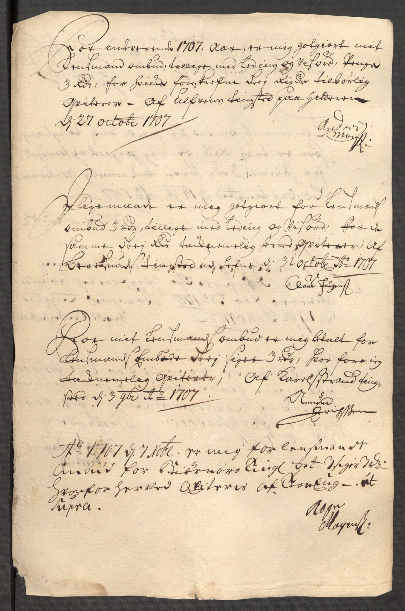 Rentekammeret inntil 1814, Reviderte regnskaper, Fogderegnskap, AV/RA-EA-4092/R57/L3857: Fogderegnskap Fosen, 1706-1707, p. 414