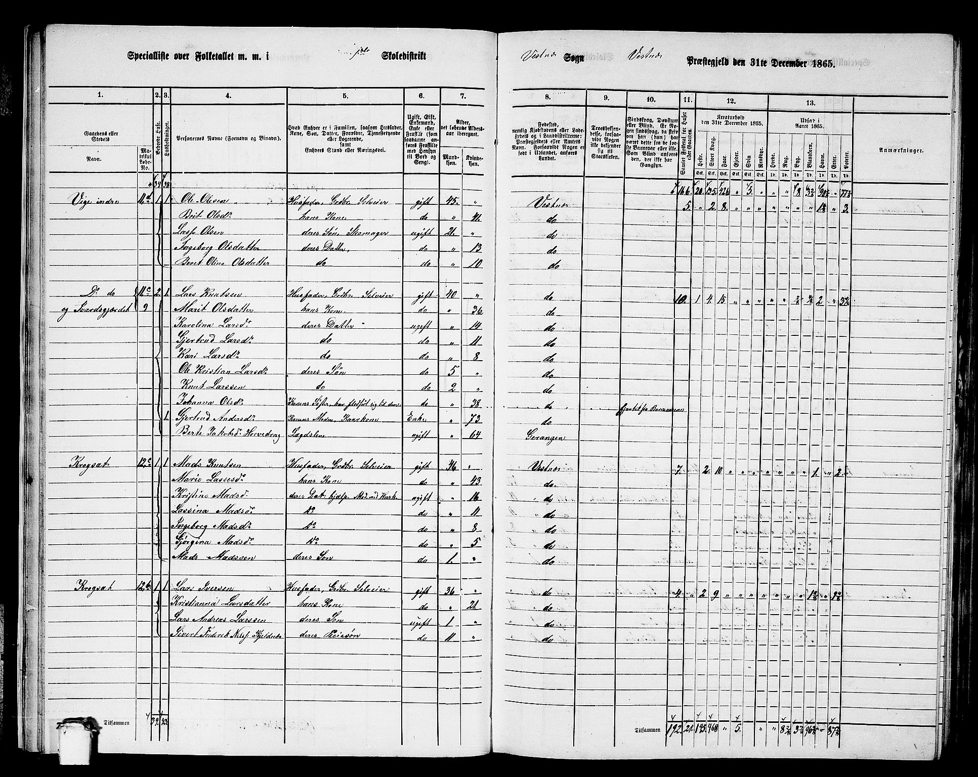 RA, 1865 census for Vestnes, 1865, p. 17