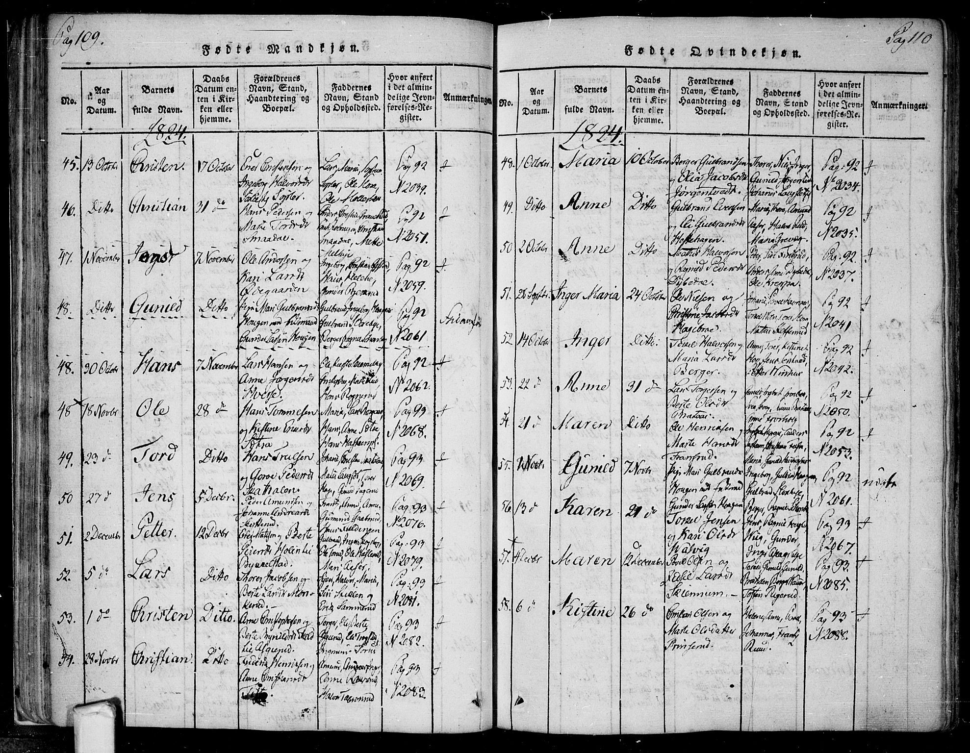 Trøgstad prestekontor Kirkebøker, SAO/A-10925/F/Fa/L0006: Parish register (official) no. I 6, 1815-1844, p. 109-110