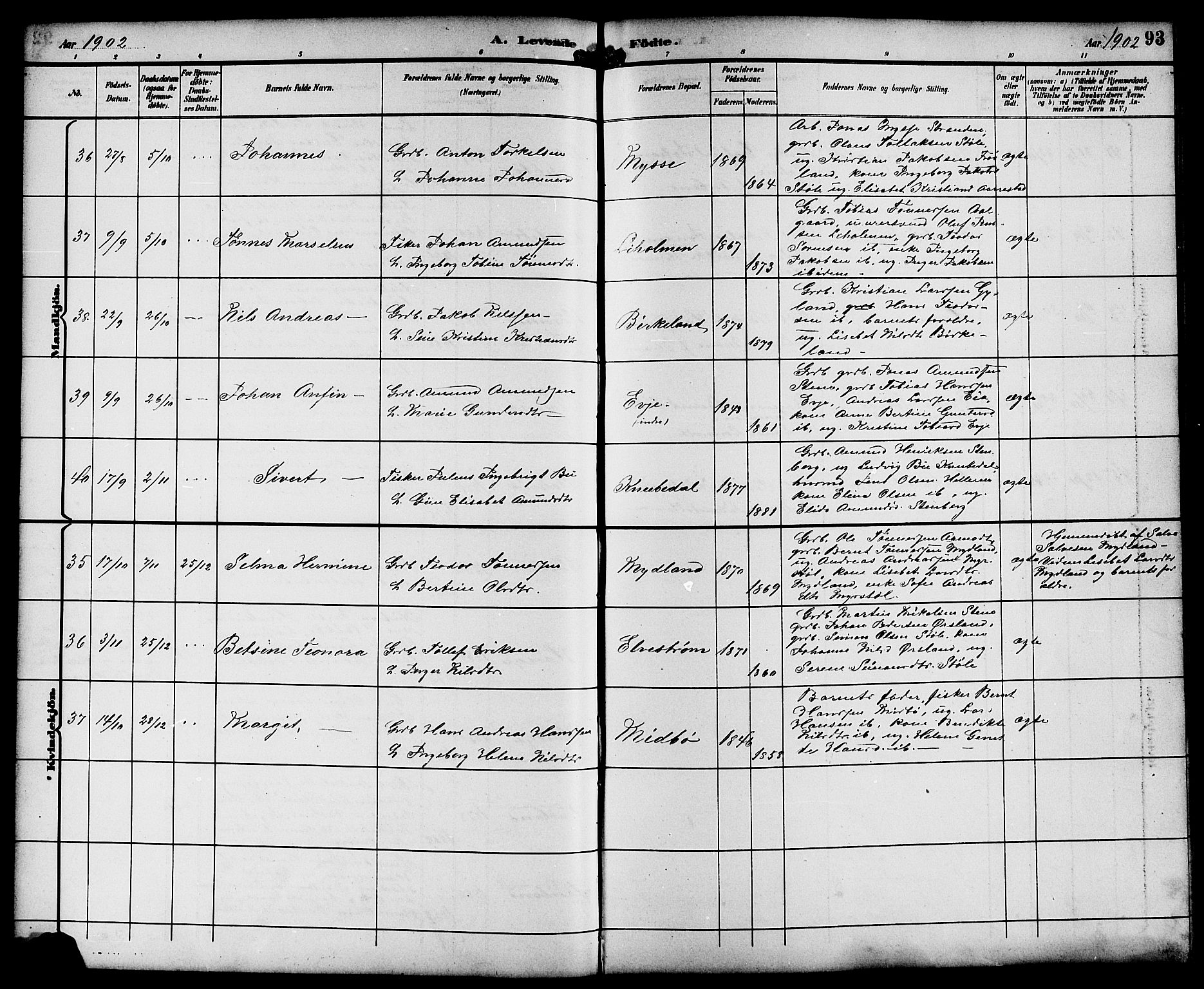 Sokndal sokneprestkontor, AV/SAST-A-101808: Parish register (copy) no. B 6, 1892-1907, p. 93