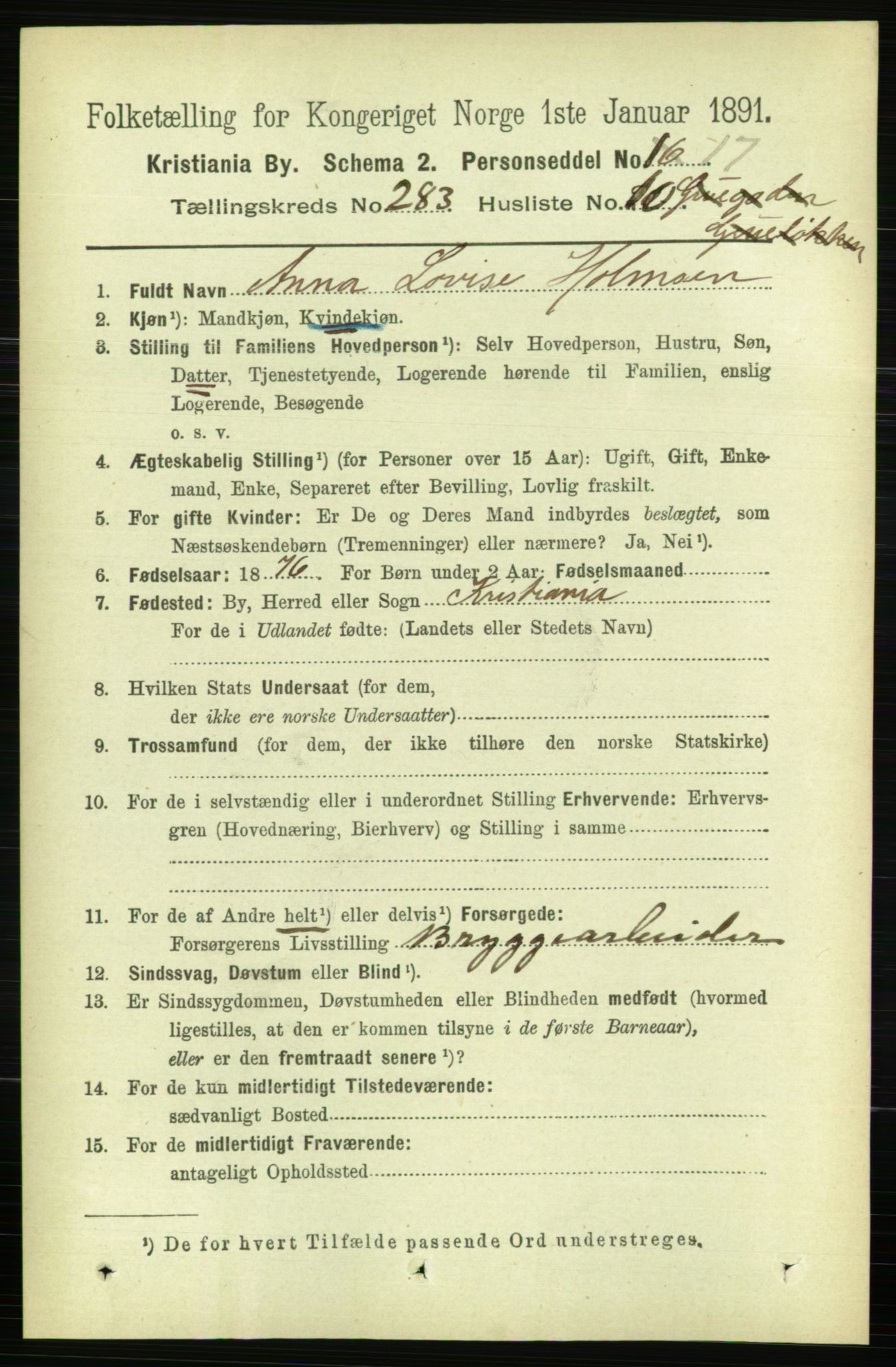 RA, 1891 census for 0301 Kristiania, 1891, p. 172947