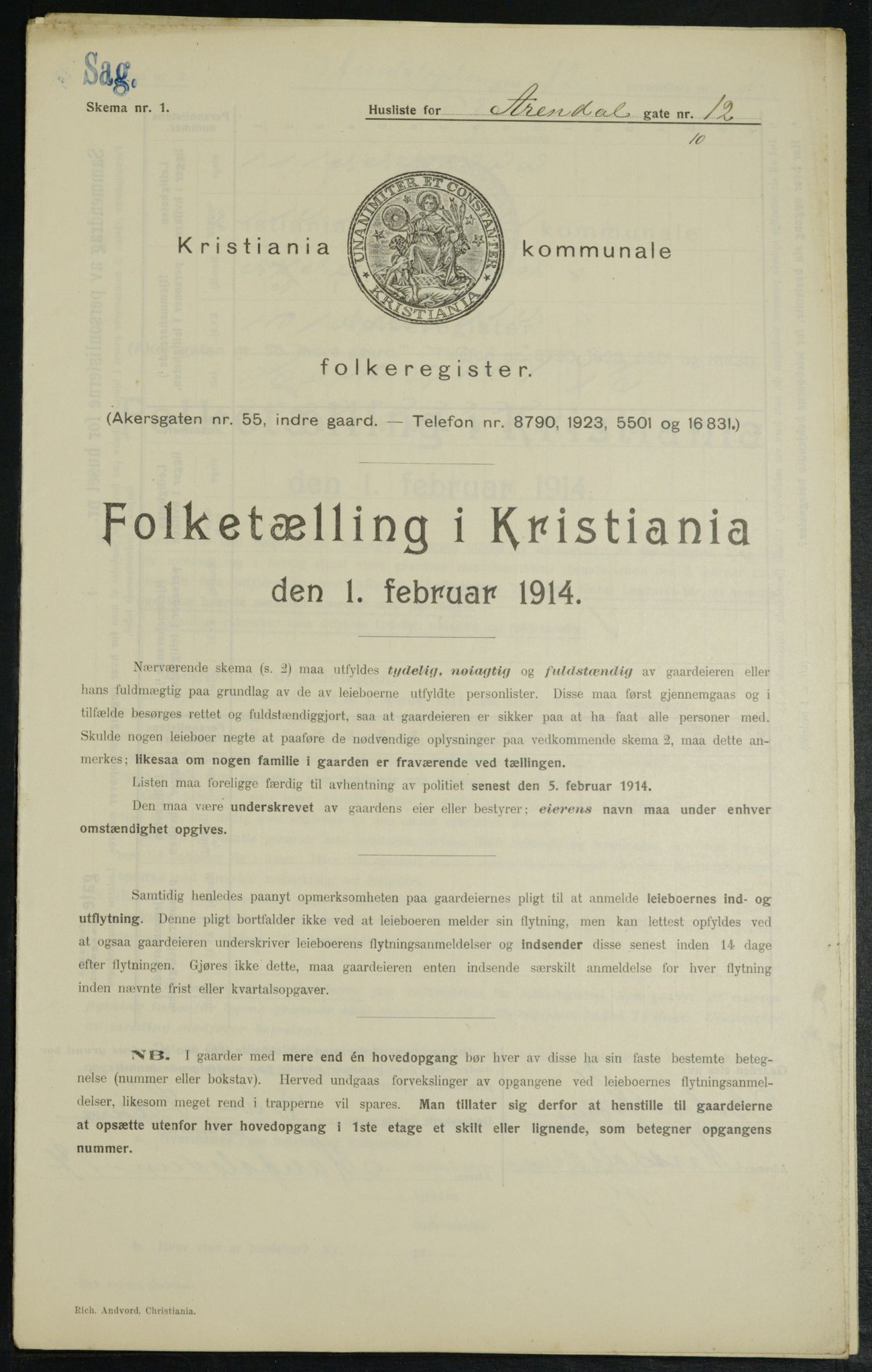 OBA, Municipal Census 1914 for Kristiania, 1914, p. 1999