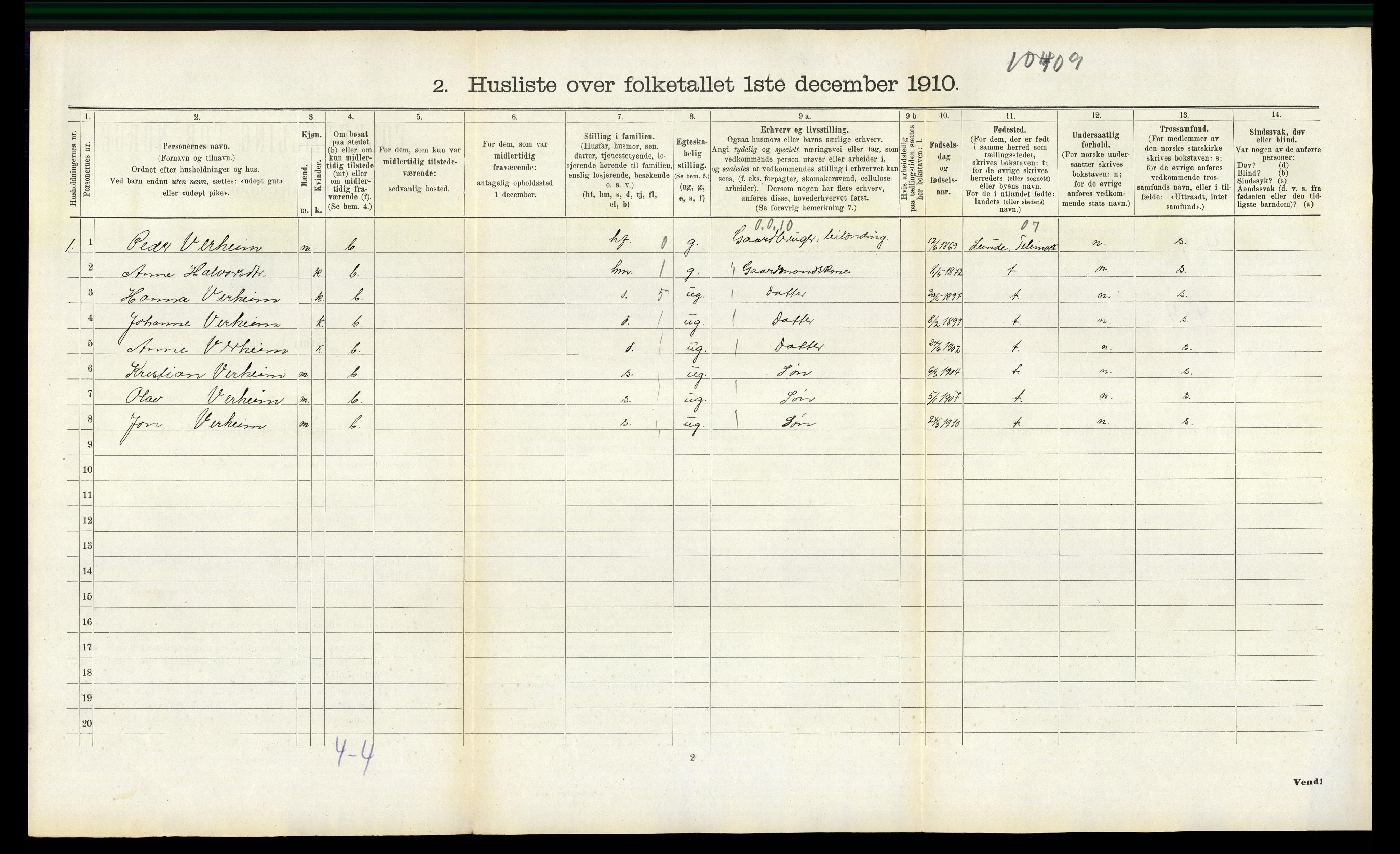 RA, 1910 census for Drangedal, 1910, p. 742