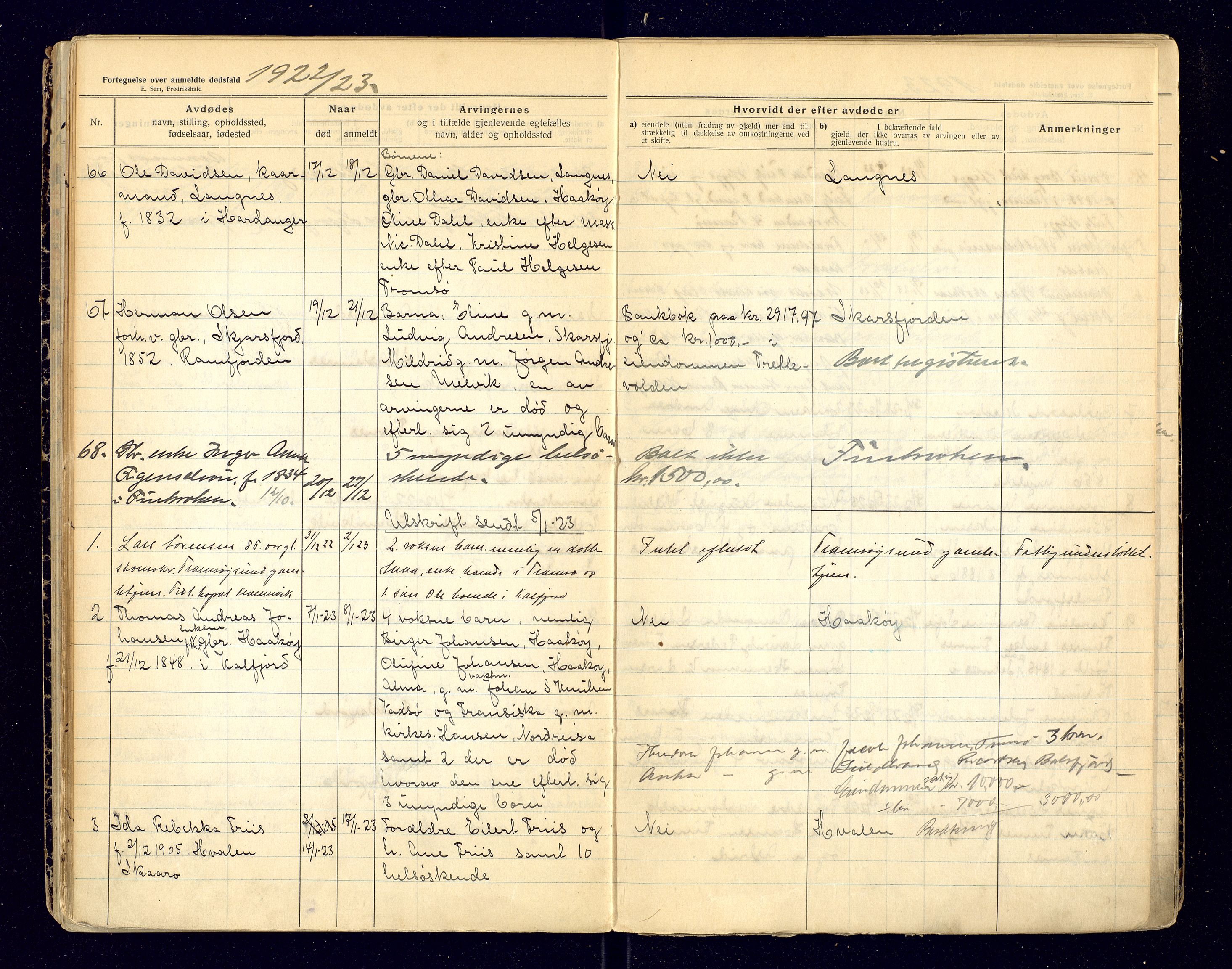 Tromsøysund lensmannskontor, AV/SATØ-SATØ-12/F/Fh/Fha/L0573: Dødsfallsprotokoller, 1918-1927