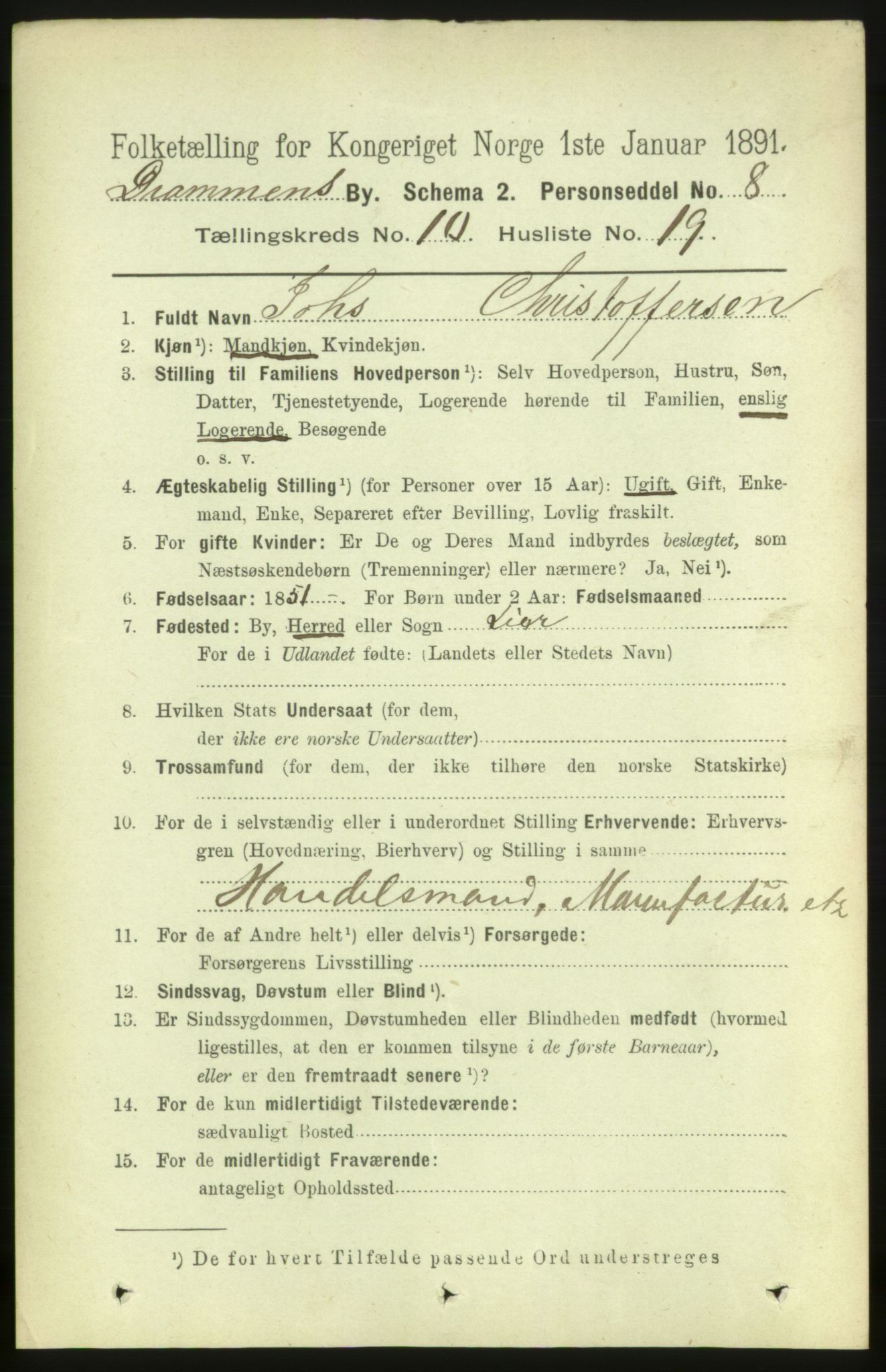 RA, 1891 census for 0602 Drammen, 1891, p. 8190