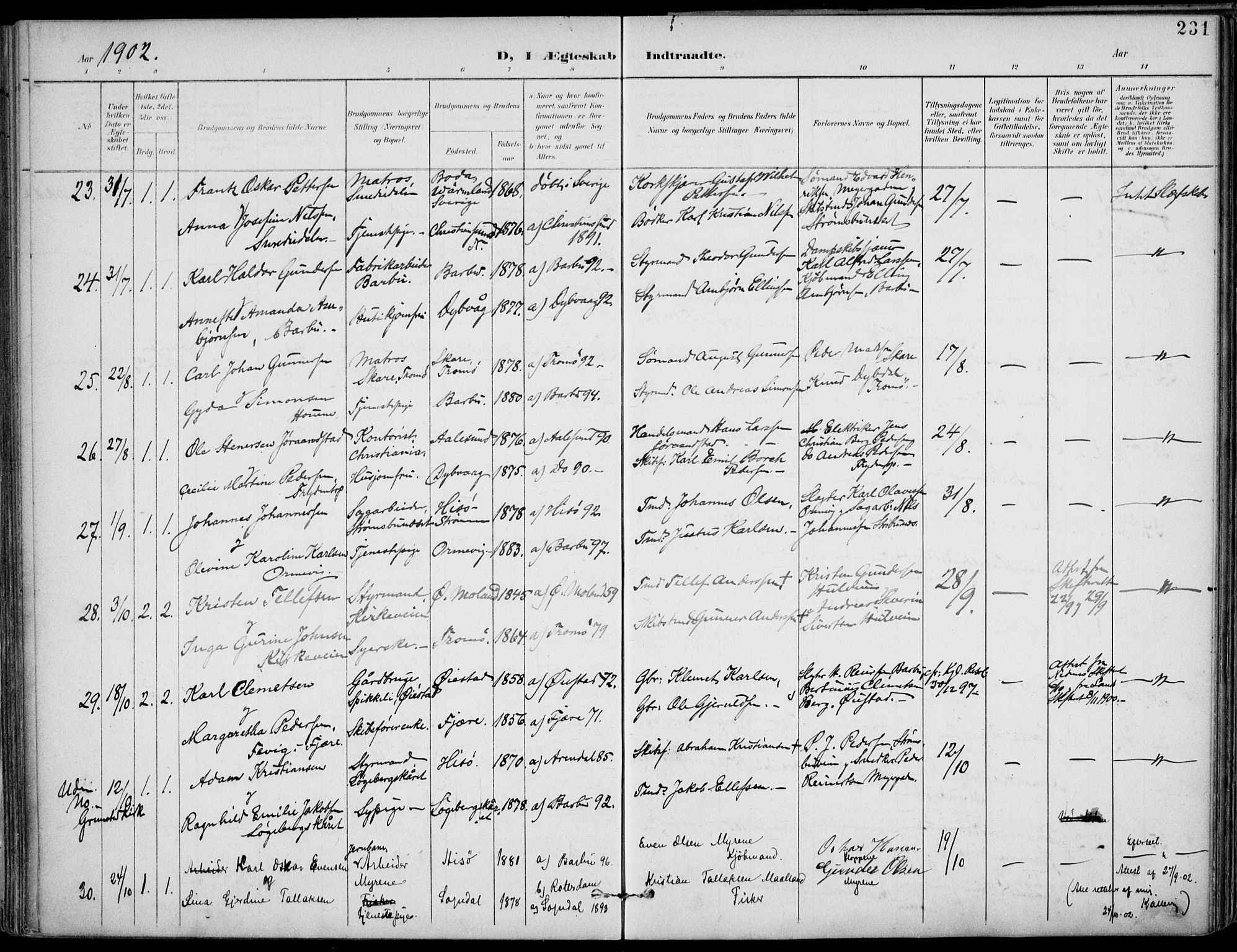 Barbu sokneprestkontor, AV/SAK-1111-0003/F/Fa/L0005: Parish register (official) no. A 5, 1899-1909, p. 231