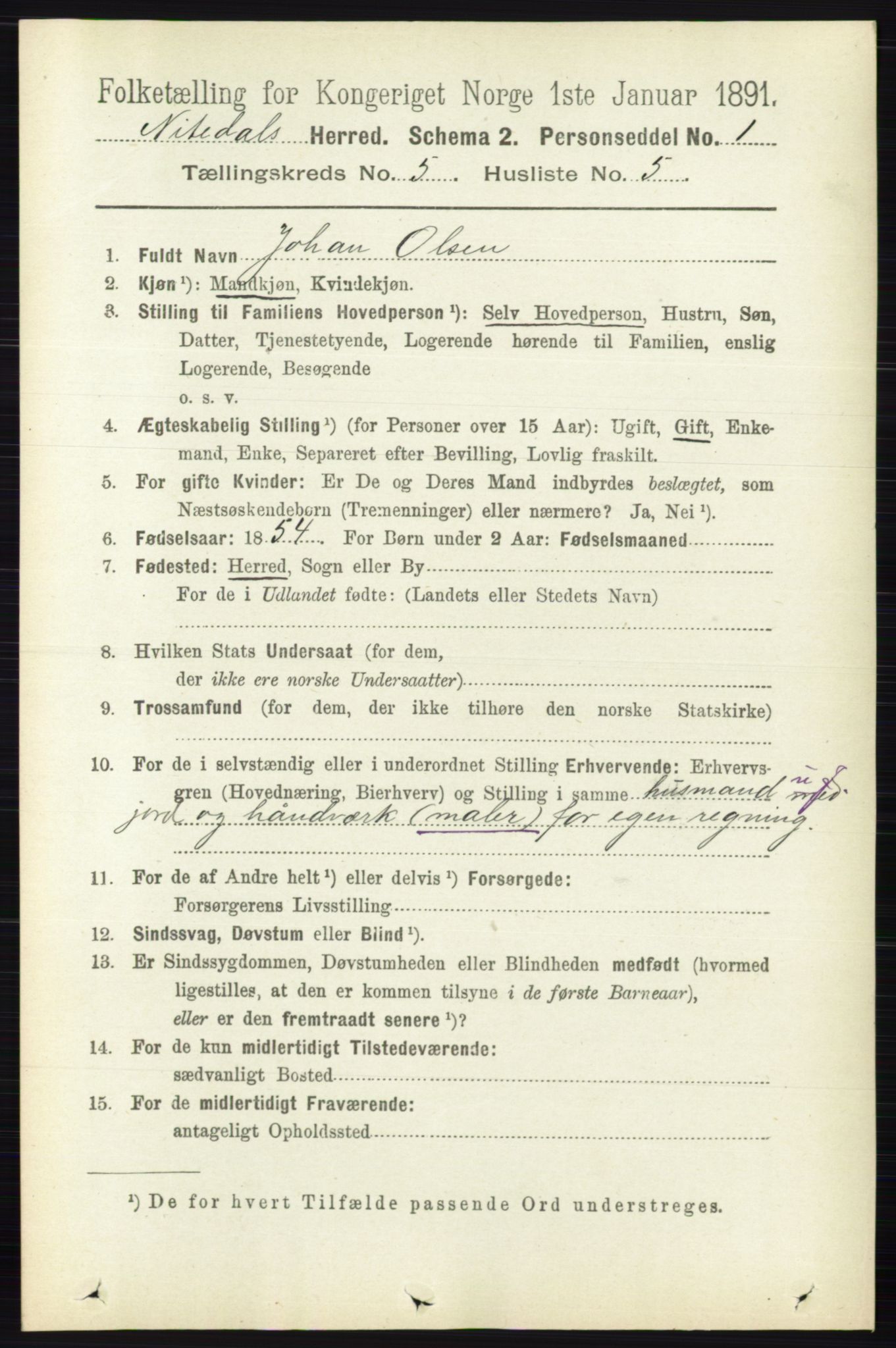 RA, 1891 census for 0233 Nittedal, 1891, p. 2205