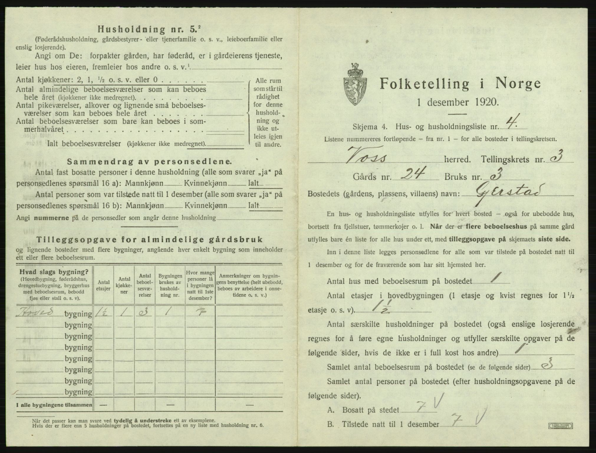 SAB, 1920 census for Voss, 1920, p. 313