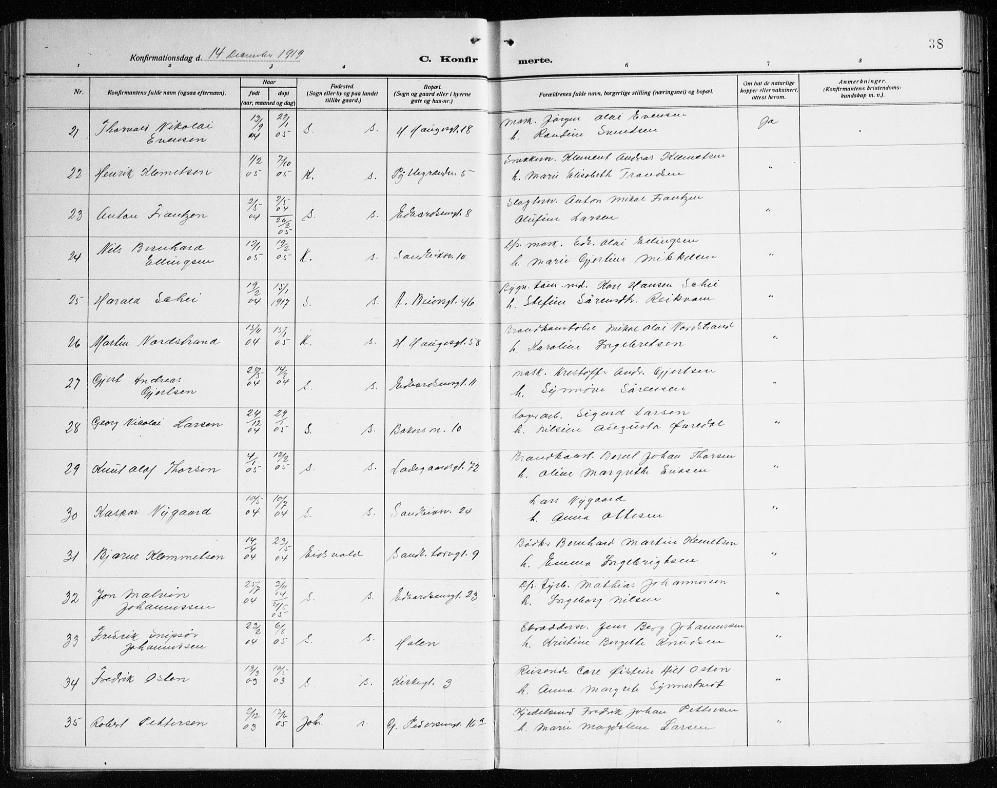 Sandviken Sokneprestembete, SAB/A-77601/H/Ha/L0012: Parish register (official) no. C 3, 1918-1926, p. 38