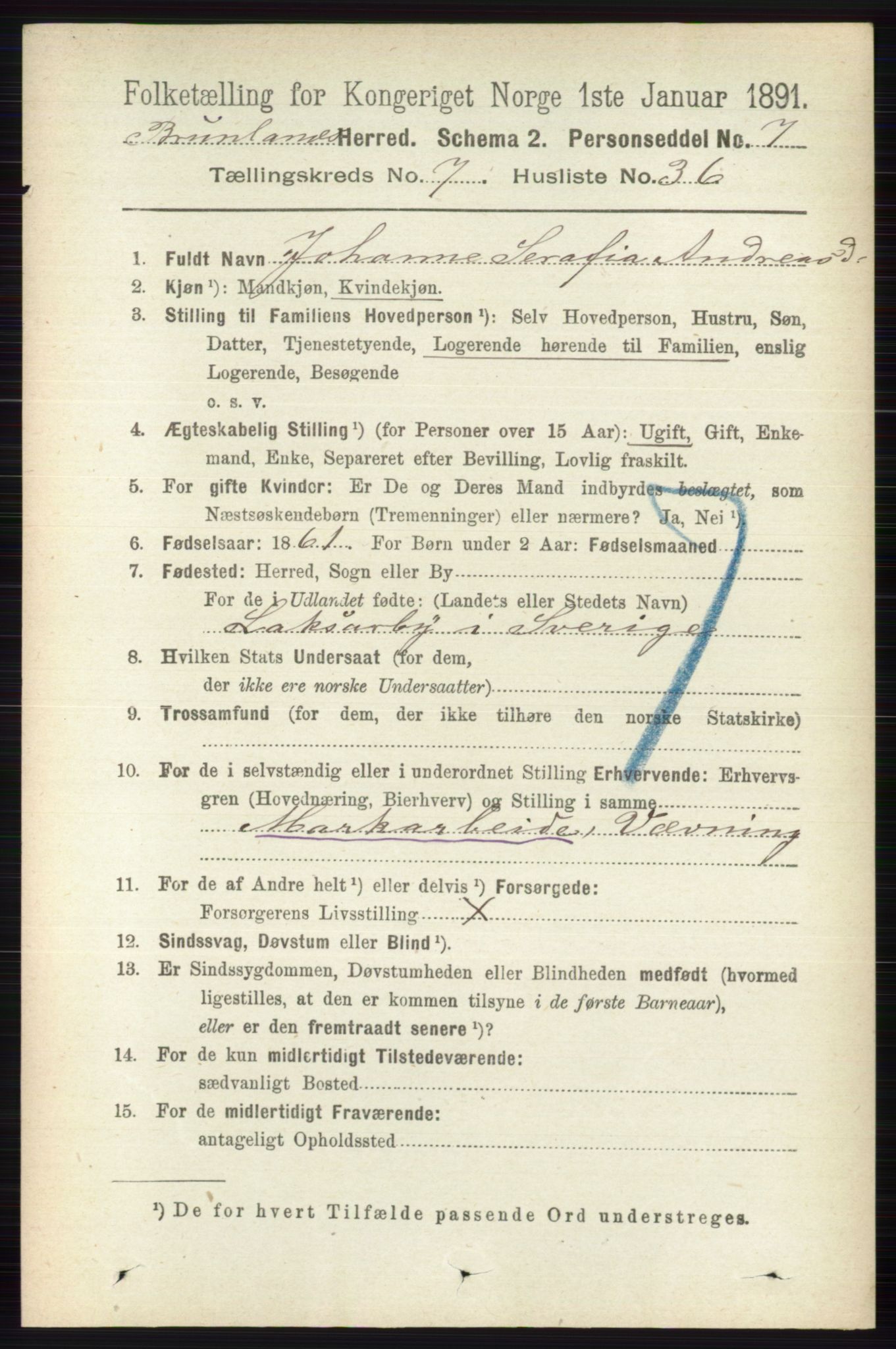 RA, 1891 census for 0726 Brunlanes, 1891, p. 3211