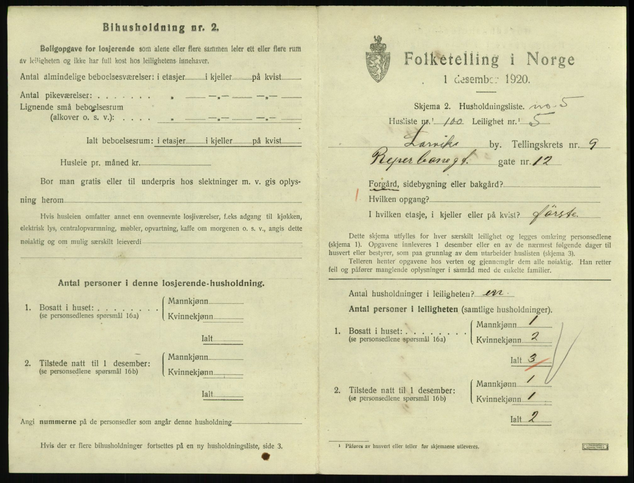 SAKO, 1920 census for Larvik, 1920, p. 7406
