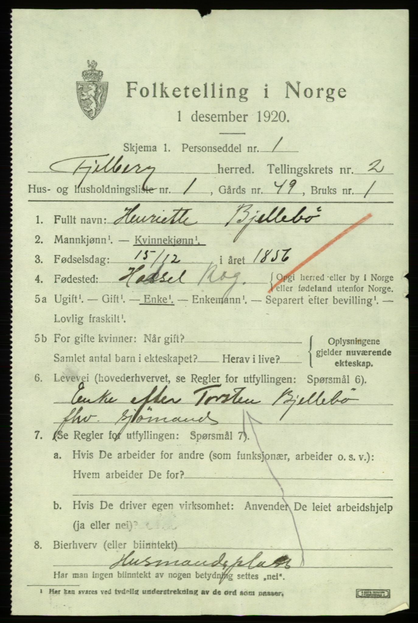 SAB, 1920 census for Fjelberg, 1920, p. 893