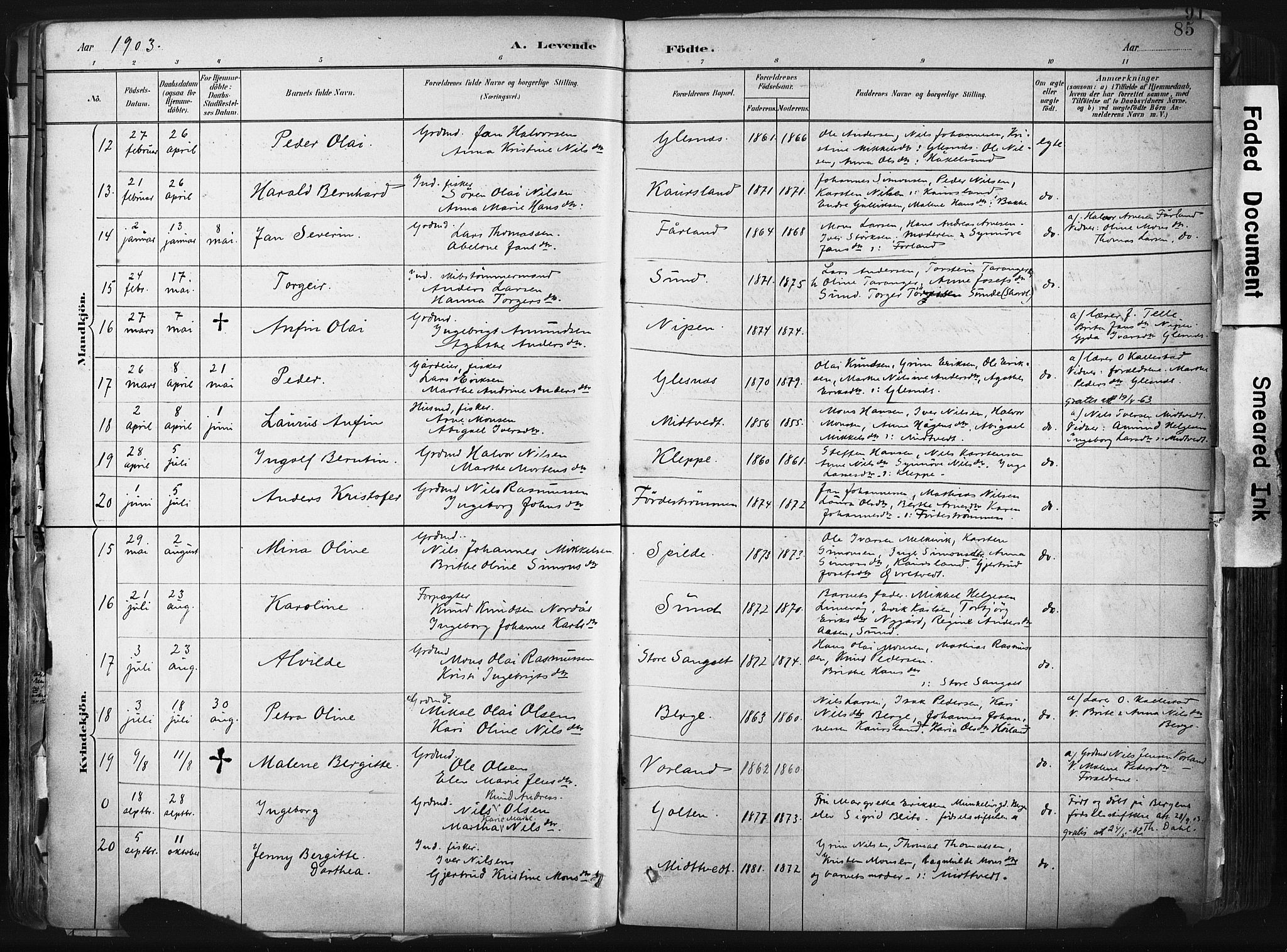 Sund sokneprestembete, AV/SAB-A-99930: Parish register (official) no. B 1, 1882-1907, p. 85