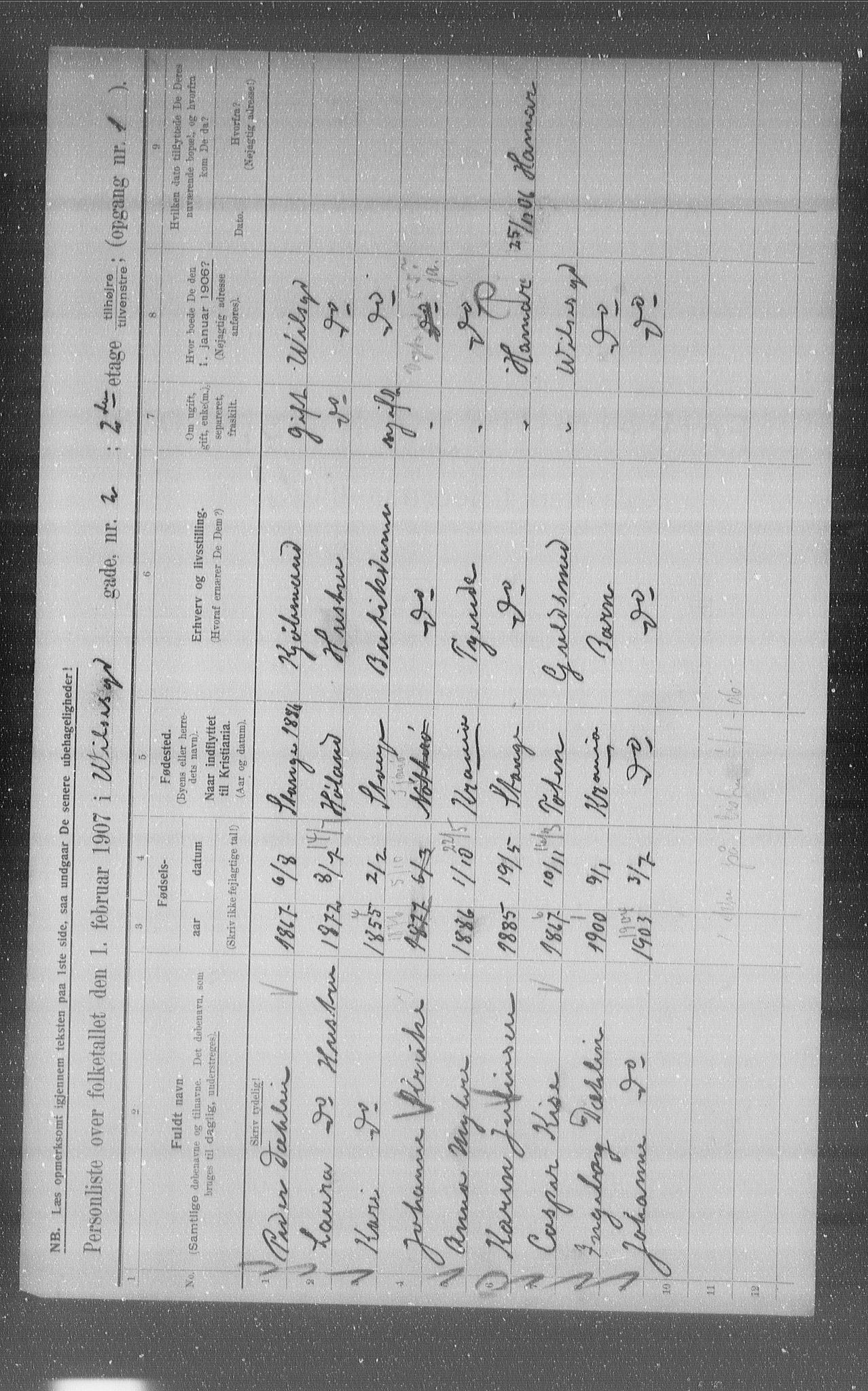 OBA, Municipal Census 1907 for Kristiania, 1907, p. 65214