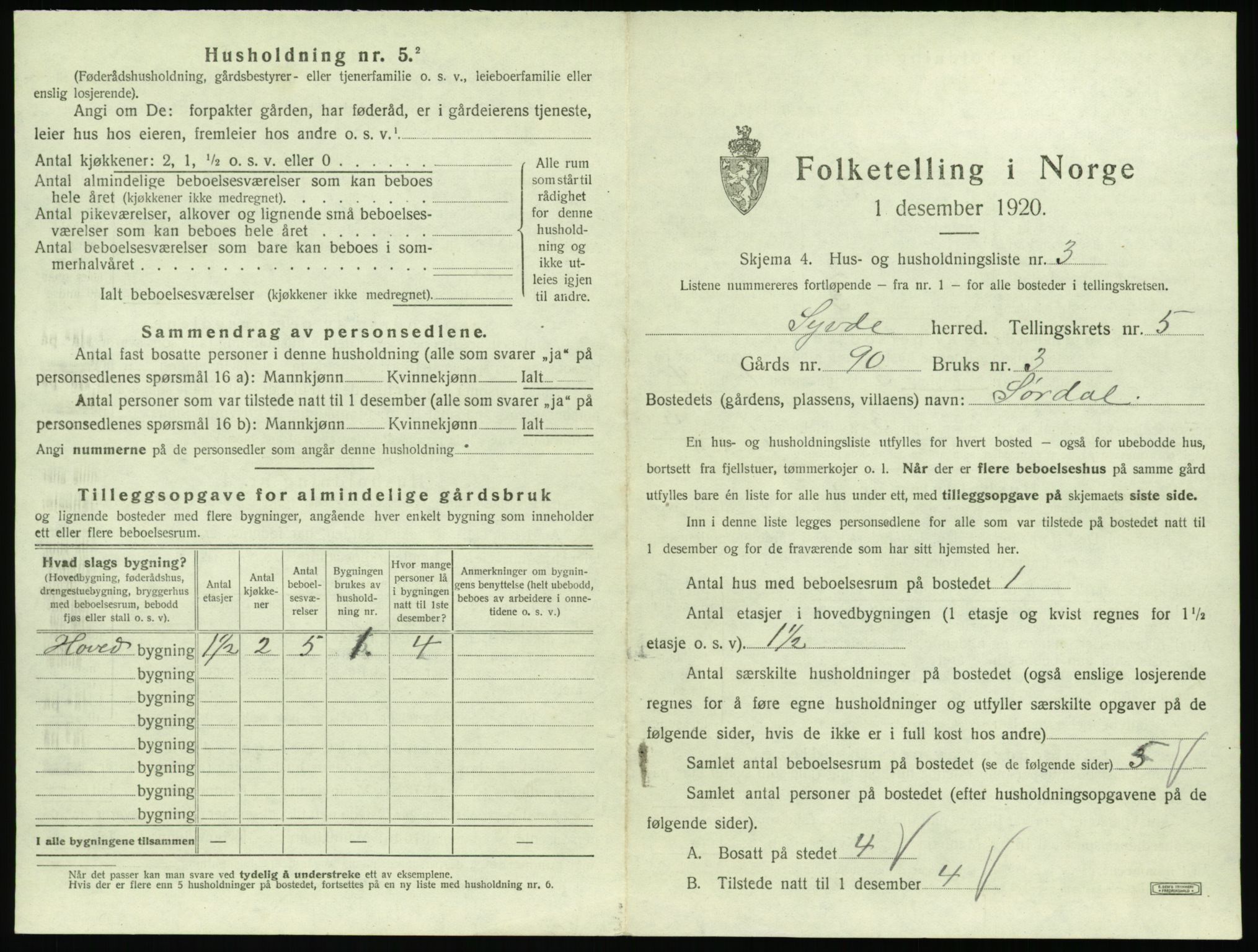 SAT, 1920 census for Syvde, 1920, p. 252