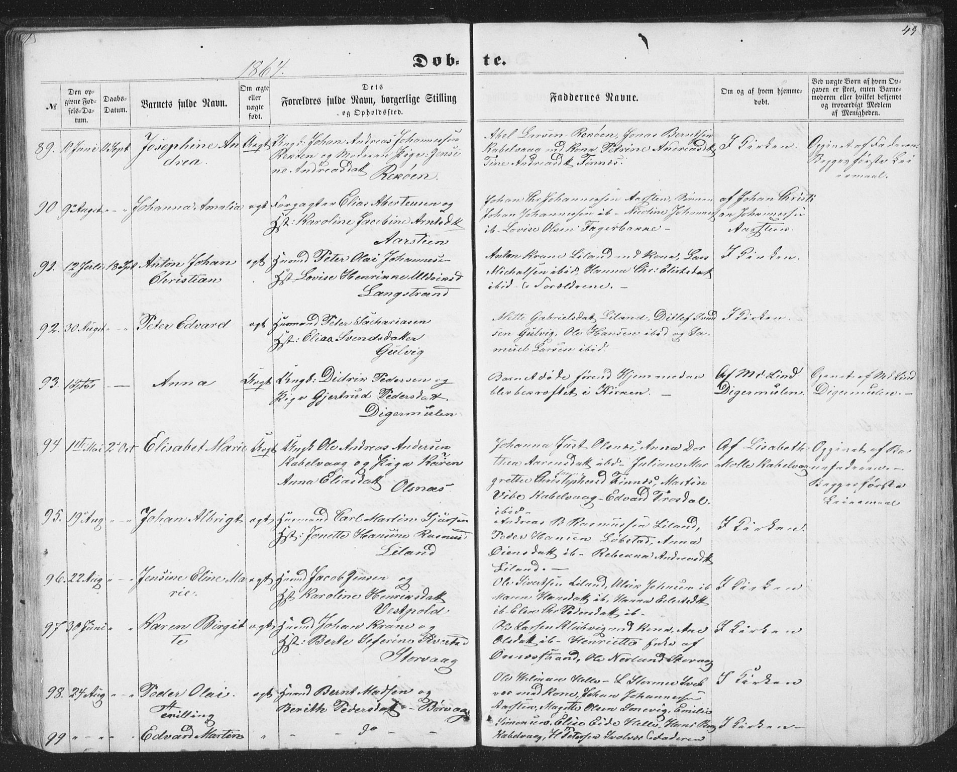 Ministerialprotokoller, klokkerbøker og fødselsregistre - Nordland, AV/SAT-A-1459/874/L1073: Parish register (copy) no. 874C02, 1860-1870, p. 49