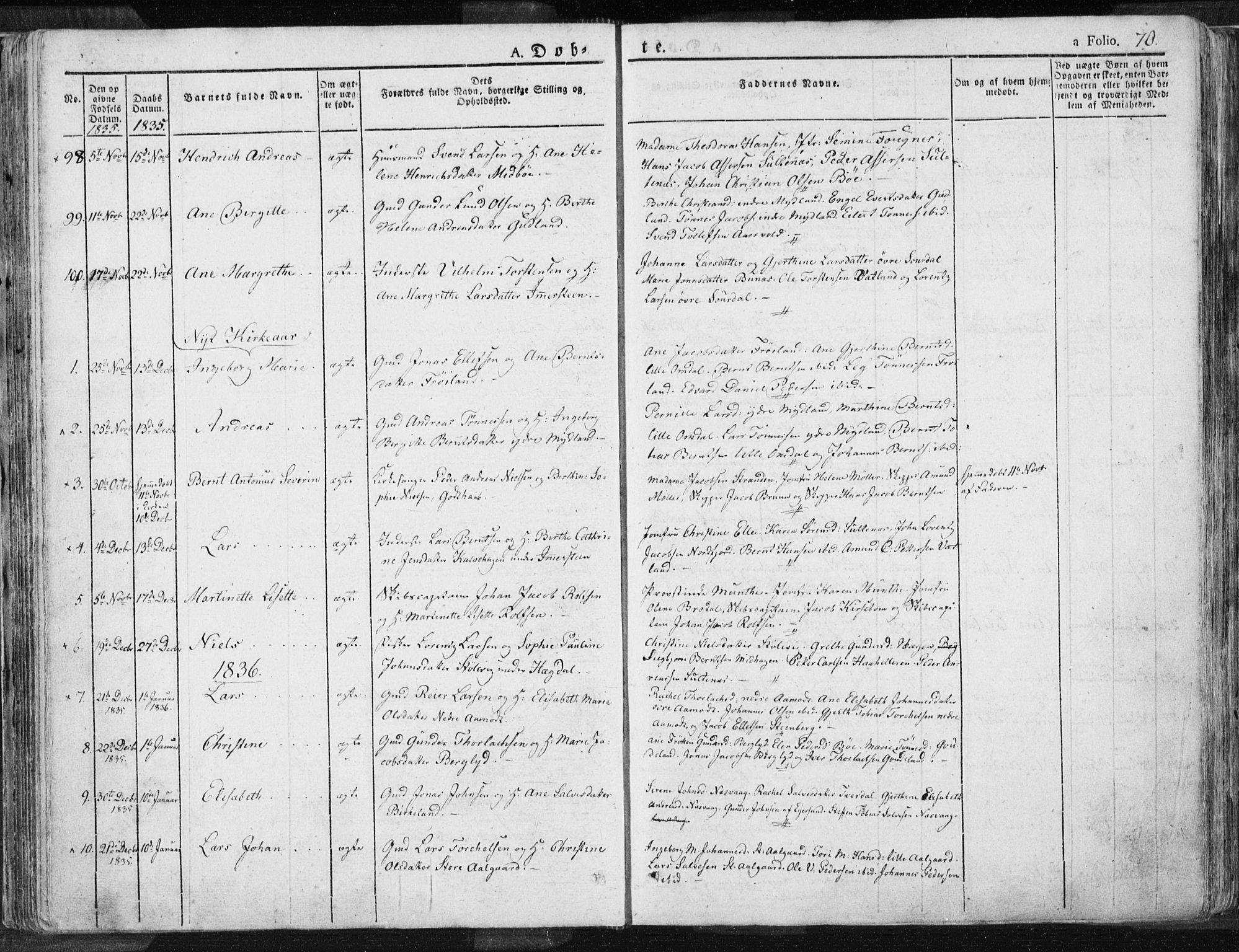 Sokndal sokneprestkontor, SAST/A-101808: Parish register (official) no. A 7.1, 1826-1842, p. 70
