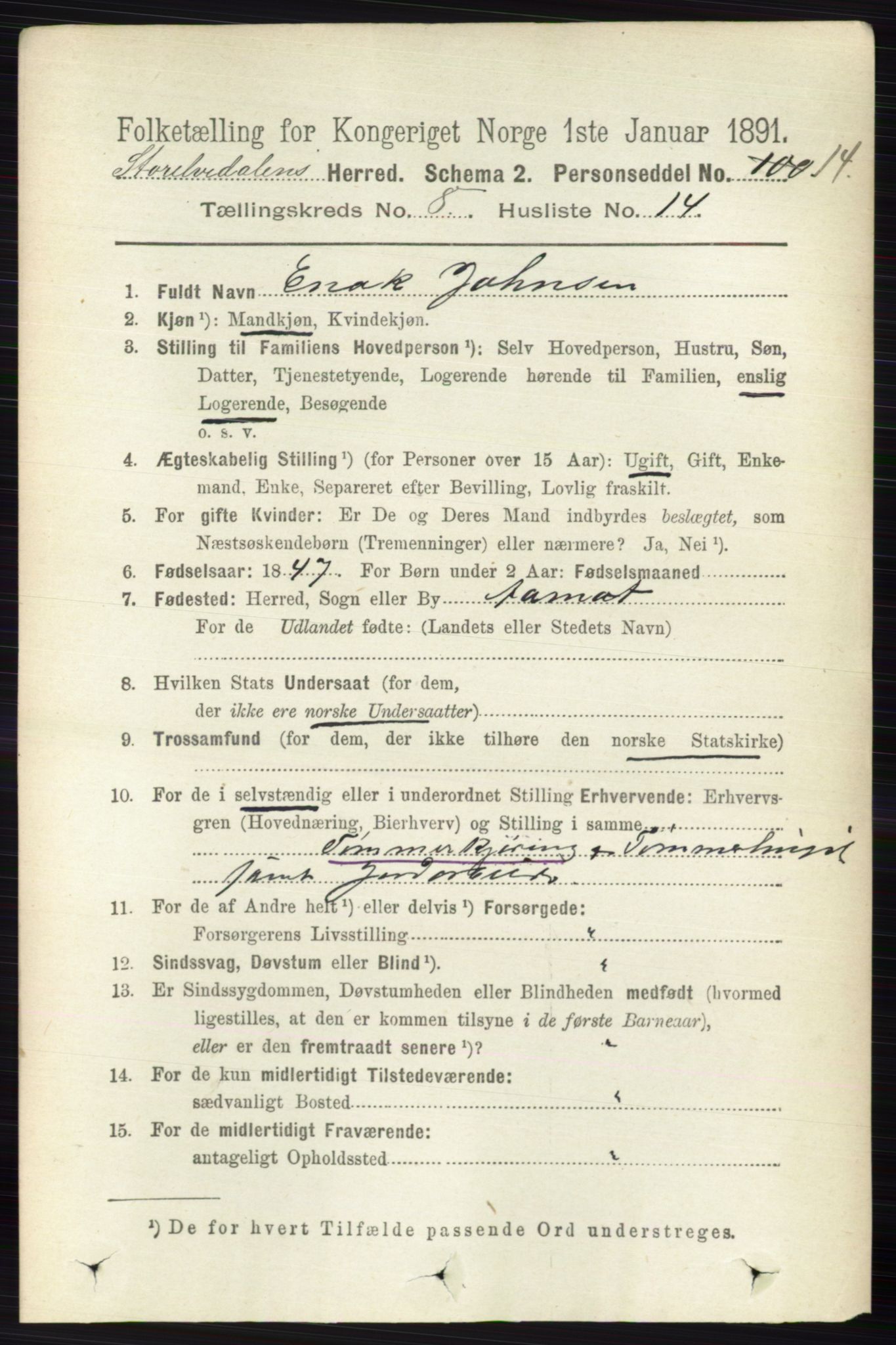 RA, 1891 census for 0430 Stor-Elvdal, 1891, p. 3542