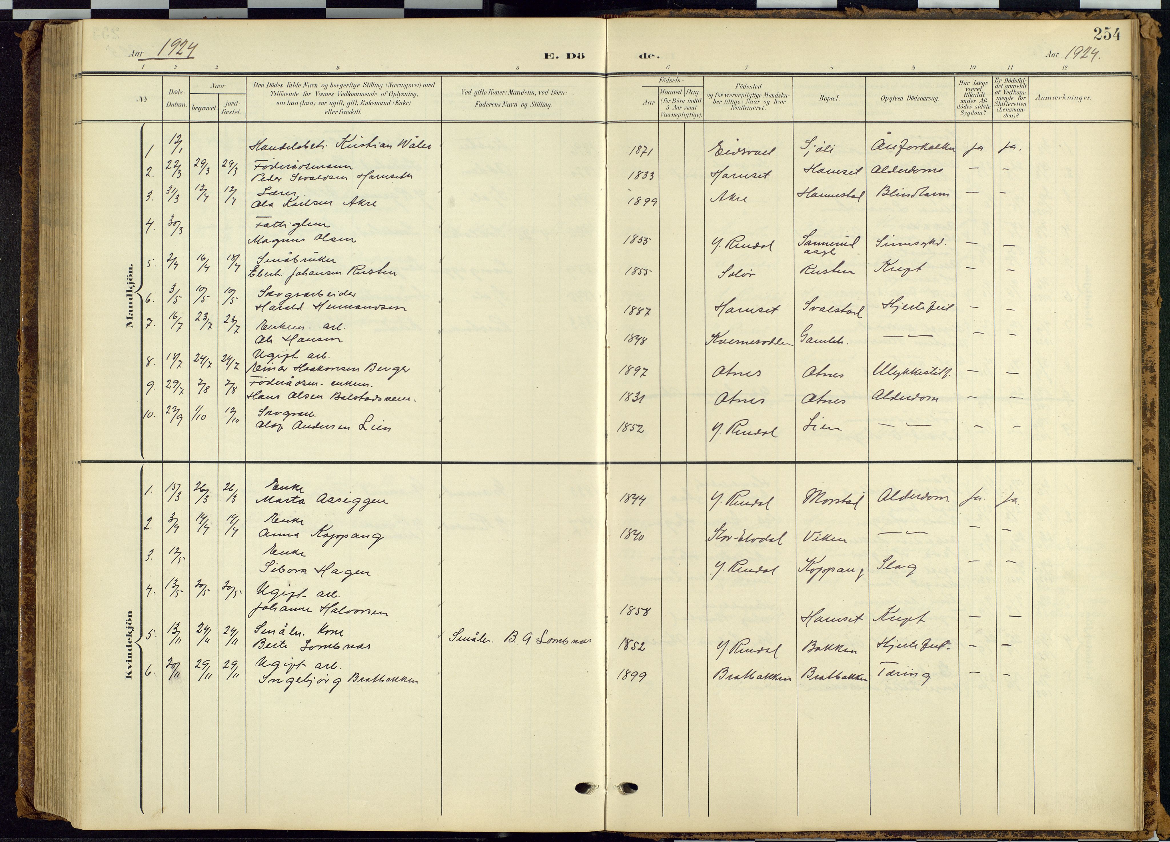Rendalen prestekontor, SAH/PREST-054/H/Ha/Hab/L0010: Parish register (copy) no. 10, 1903-1940, p. 254