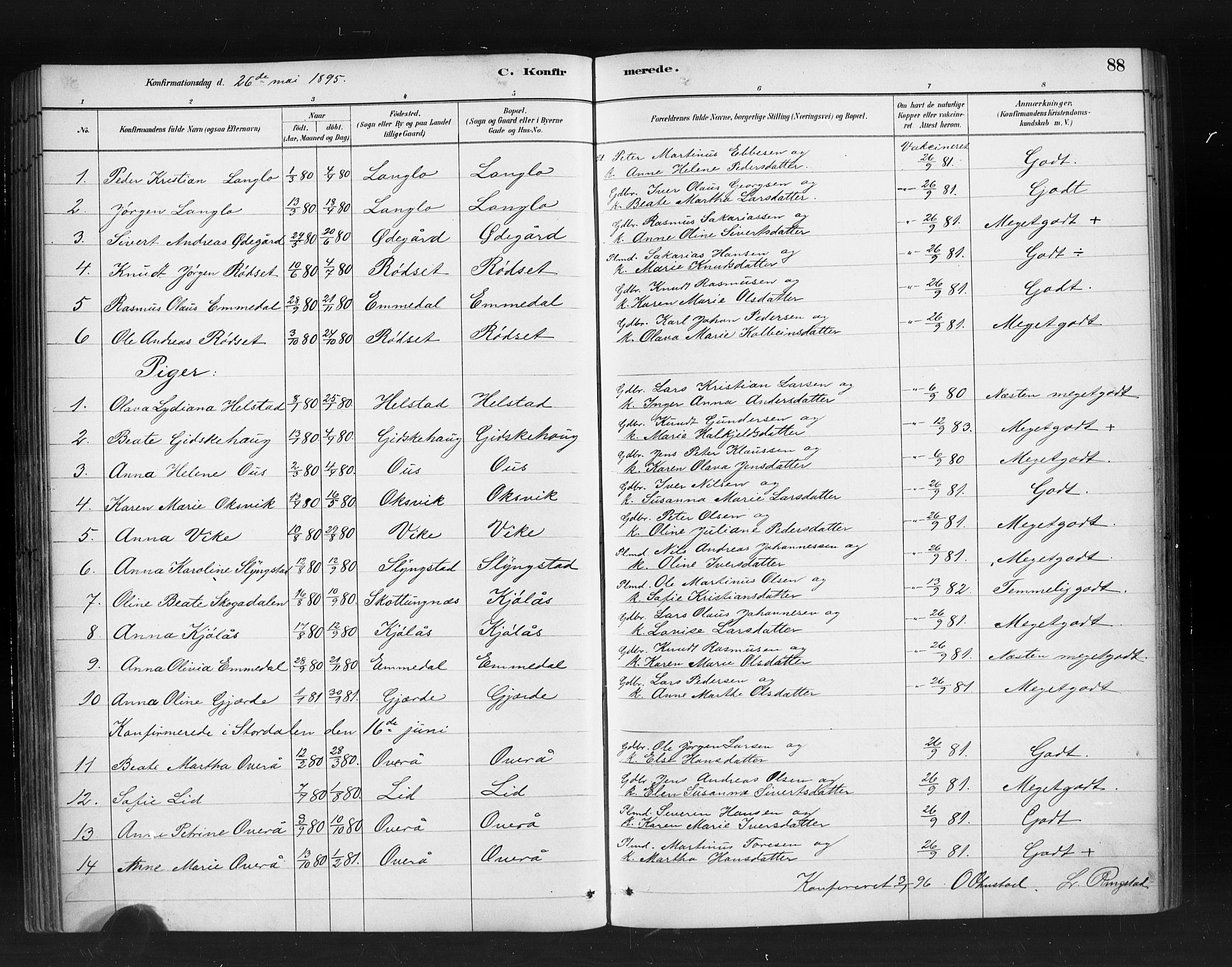 Ministerialprotokoller, klokkerbøker og fødselsregistre - Møre og Romsdal, AV/SAT-A-1454/520/L0283: Parish register (official) no. 520A12, 1882-1898, p. 88