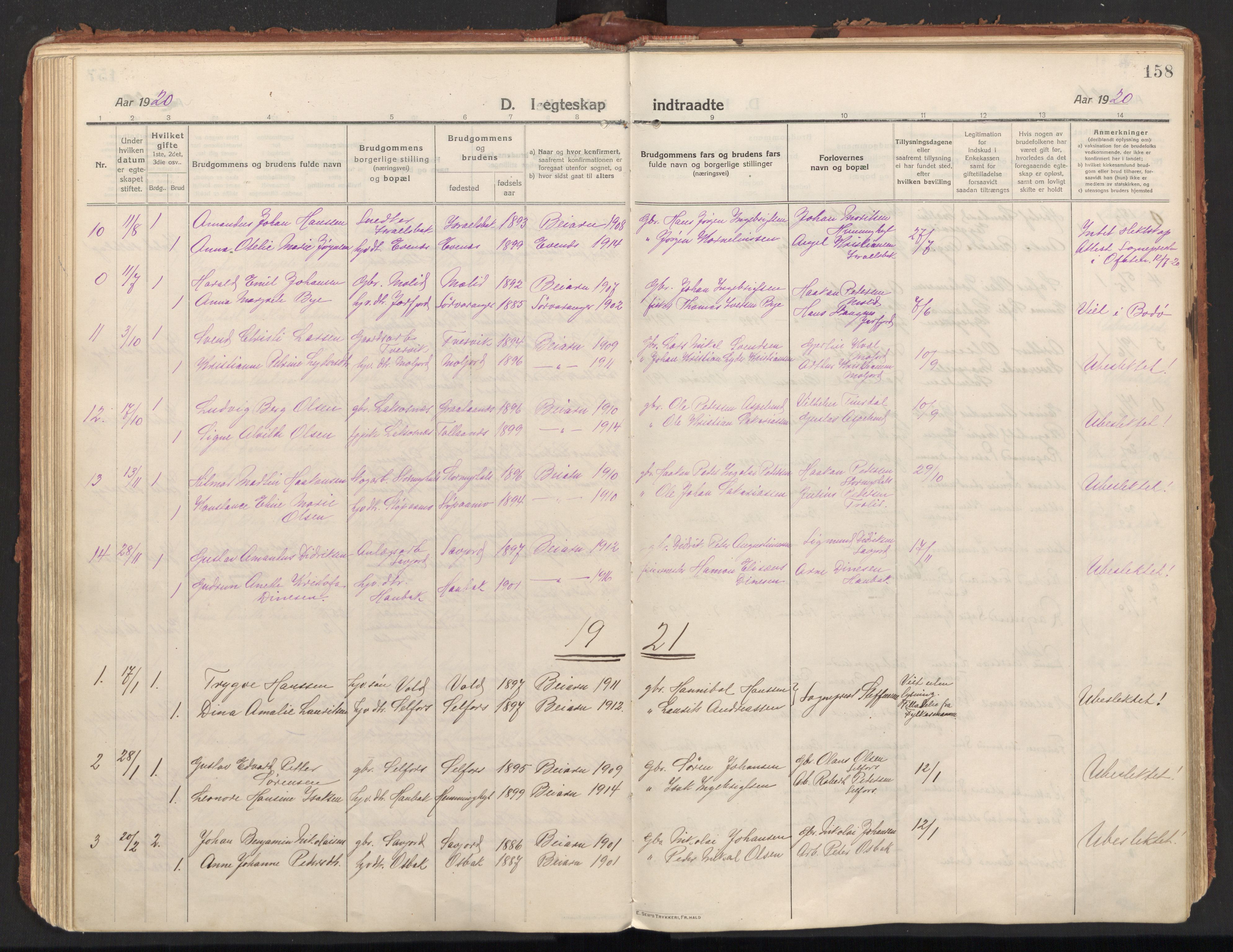 Ministerialprotokoller, klokkerbøker og fødselsregistre - Nordland, SAT/A-1459/846/L0650: Parish register (official) no. 846A08, 1916-1935, p. 158