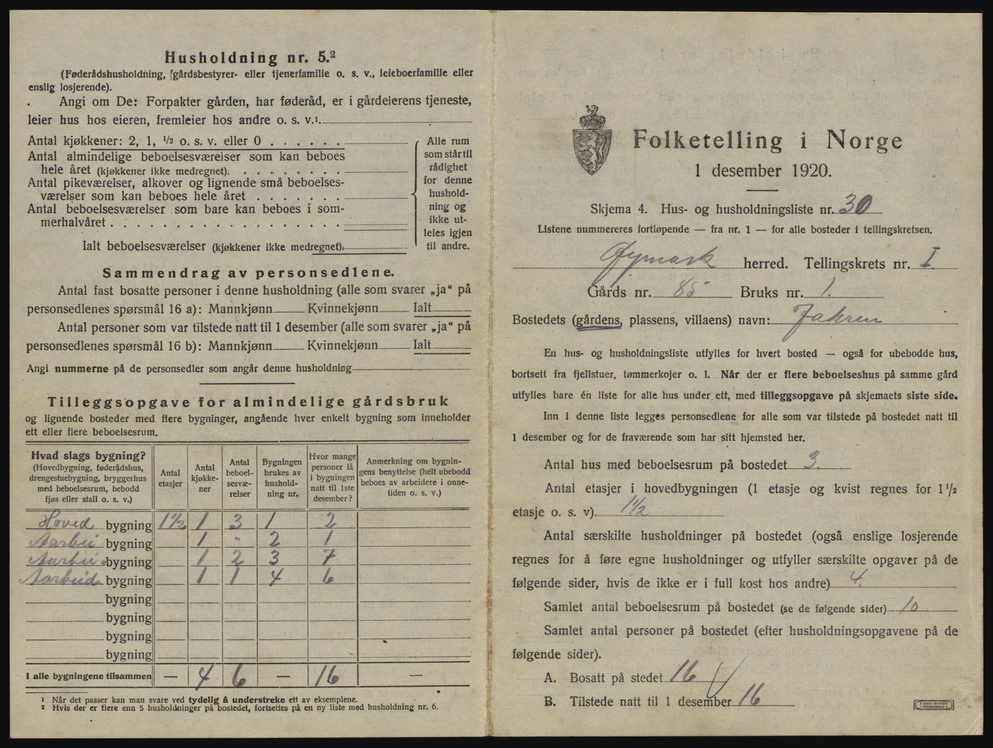 SAO, 1920 census for Øymark, 1920, p. 65