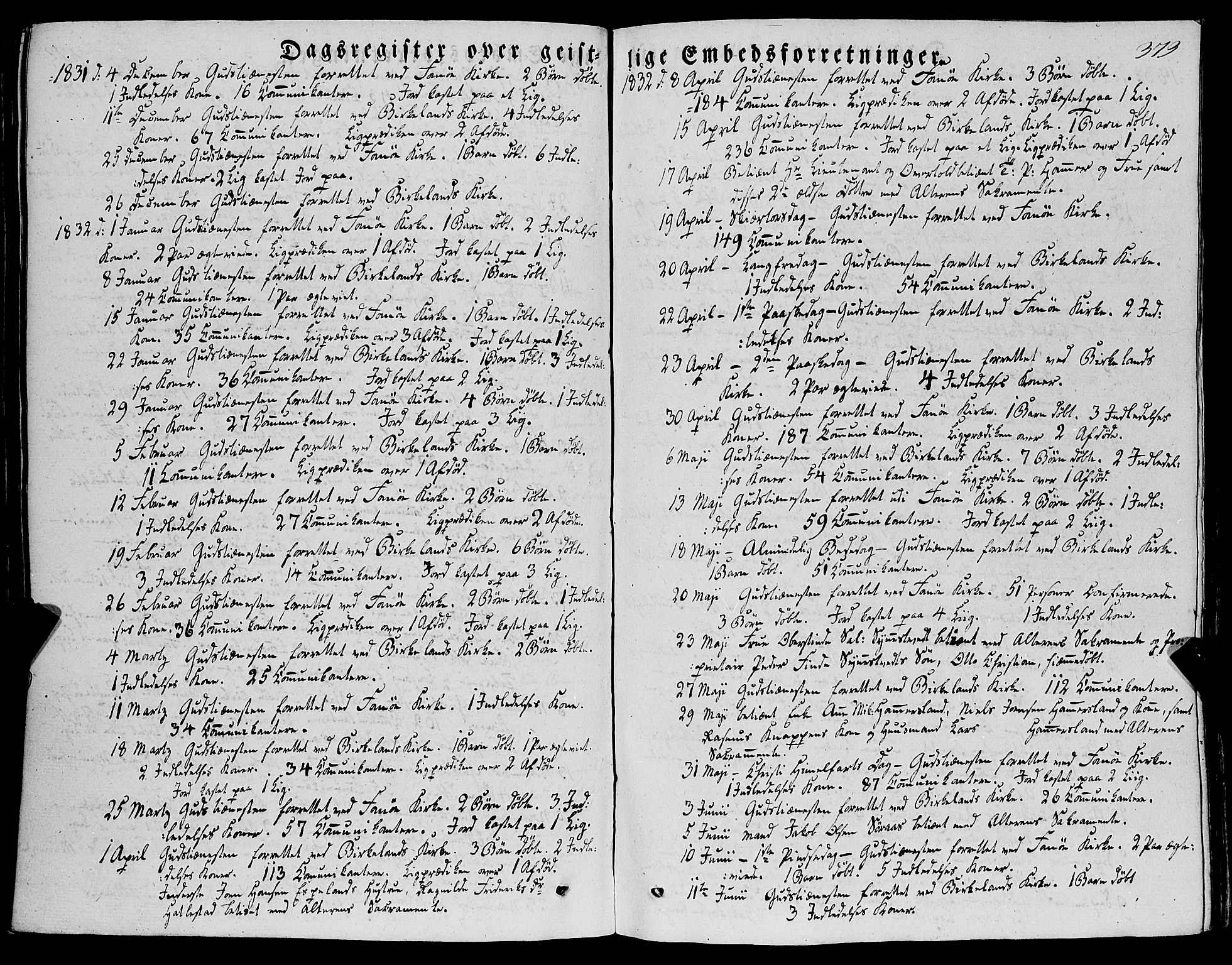 Fana Sokneprestembete, SAB/A-75101/H/Haa/Haaa/L0008: Parish register (official) no. A 8, 1829-1851, p. 373