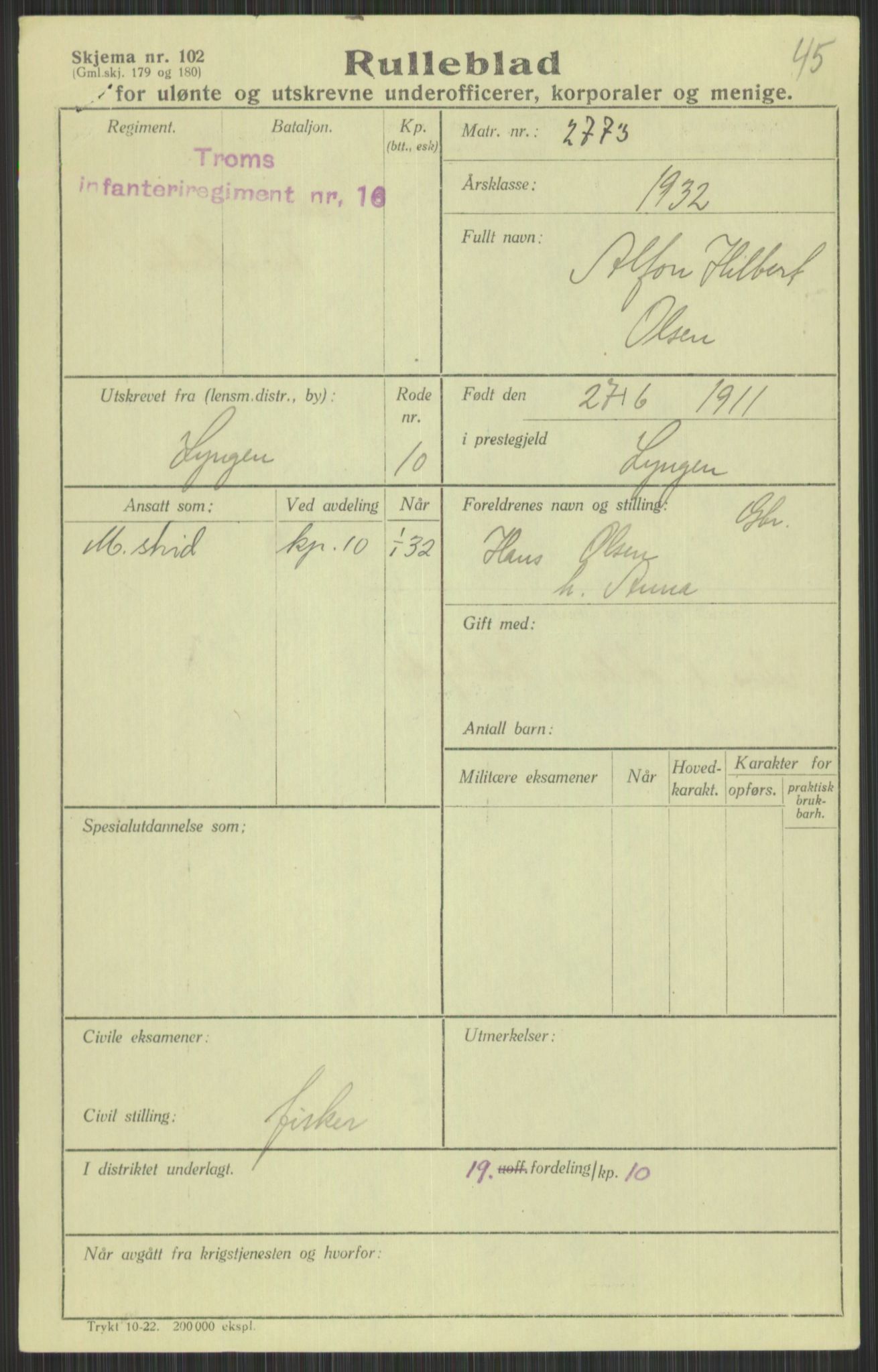 Forsvaret, Troms infanteriregiment nr. 16, AV/RA-RAFA-3146/P/Pa/L0016: Rulleblad for regimentets menige mannskaper, årsklasse 1932, 1932, p. 1189