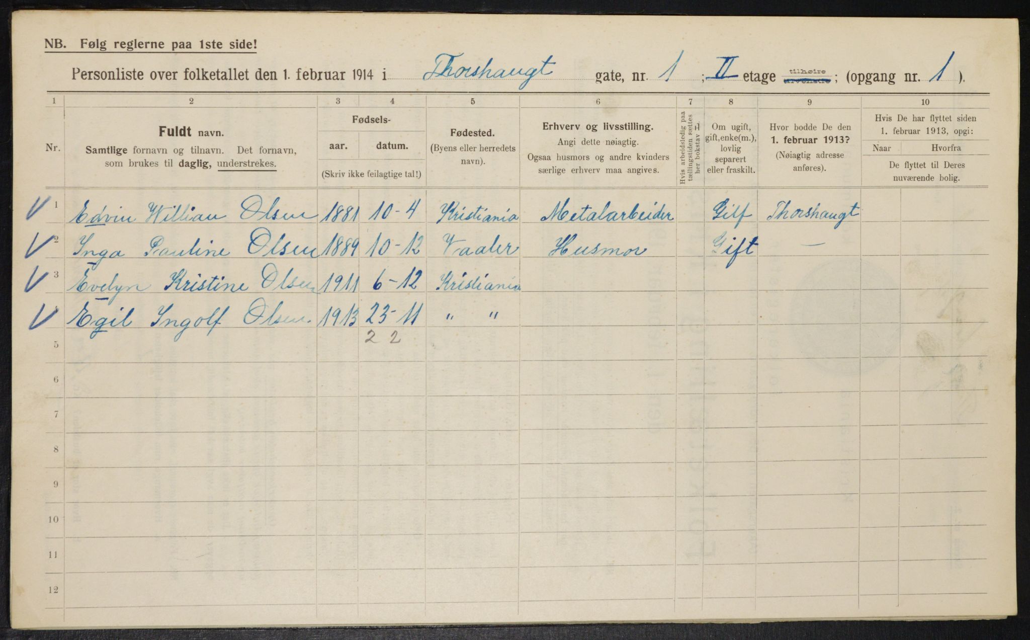 OBA, Municipal Census 1914 for Kristiania, 1914, p. 115253