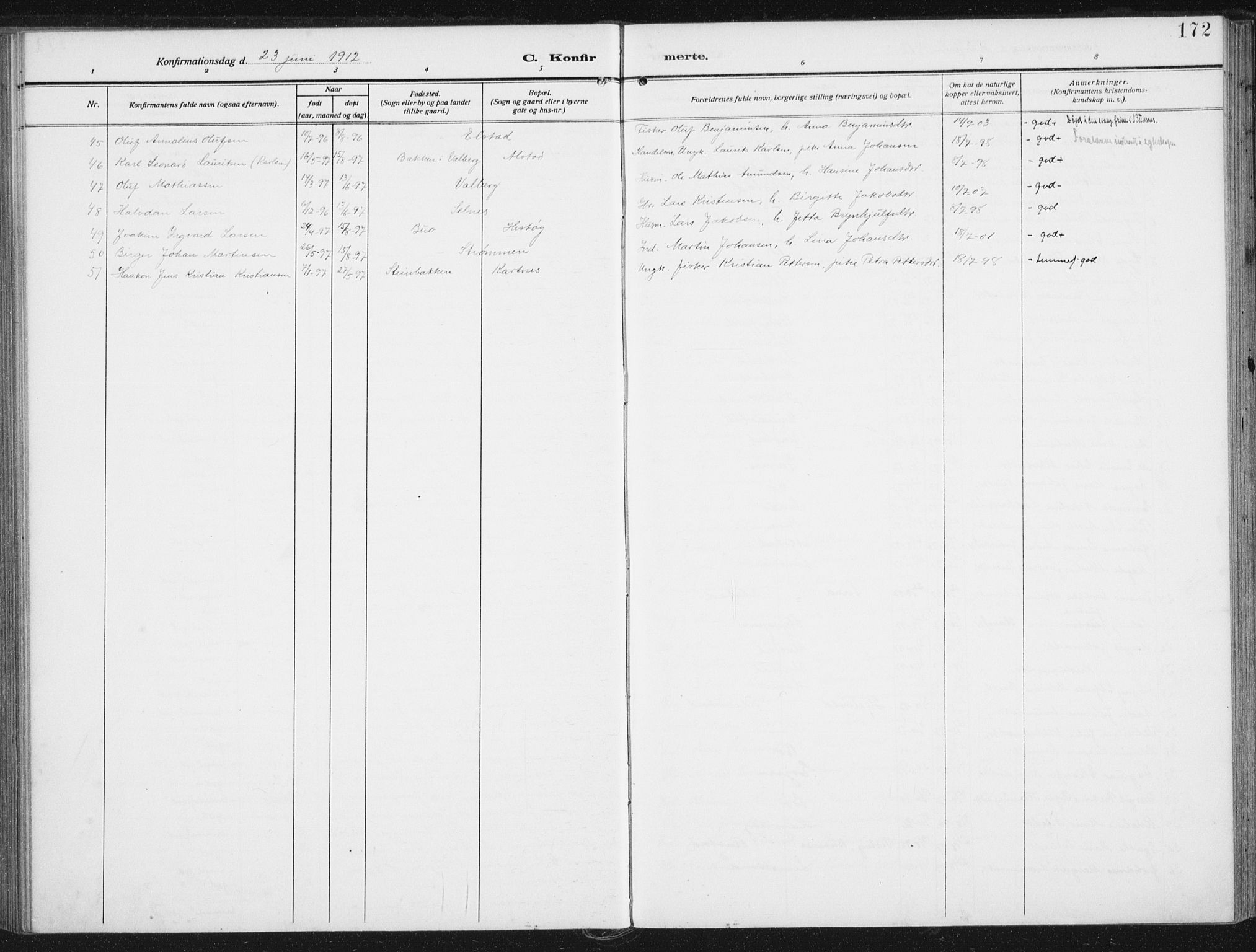 Ministerialprotokoller, klokkerbøker og fødselsregistre - Nordland, SAT/A-1459/880/L1135: Parish register (official) no. 880A09, 1908-1919, p. 172