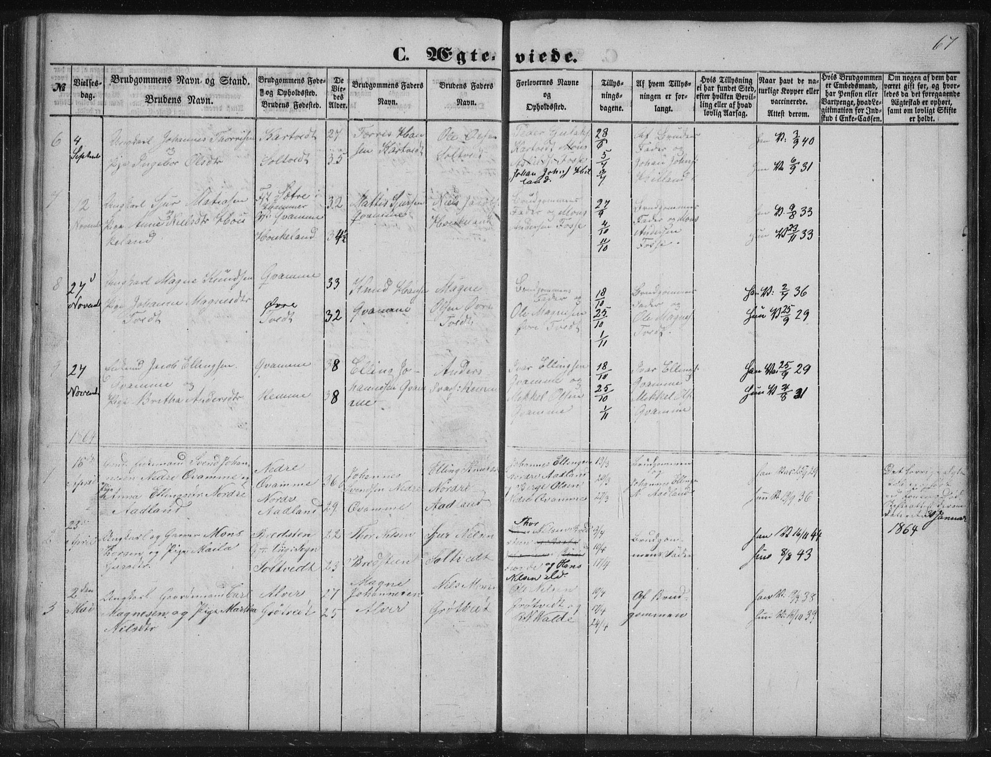 Alversund Sokneprestembete, SAB/A-73901/H/Ha/Hab: Parish register (copy) no. A 1, 1852-1864, p. 67
