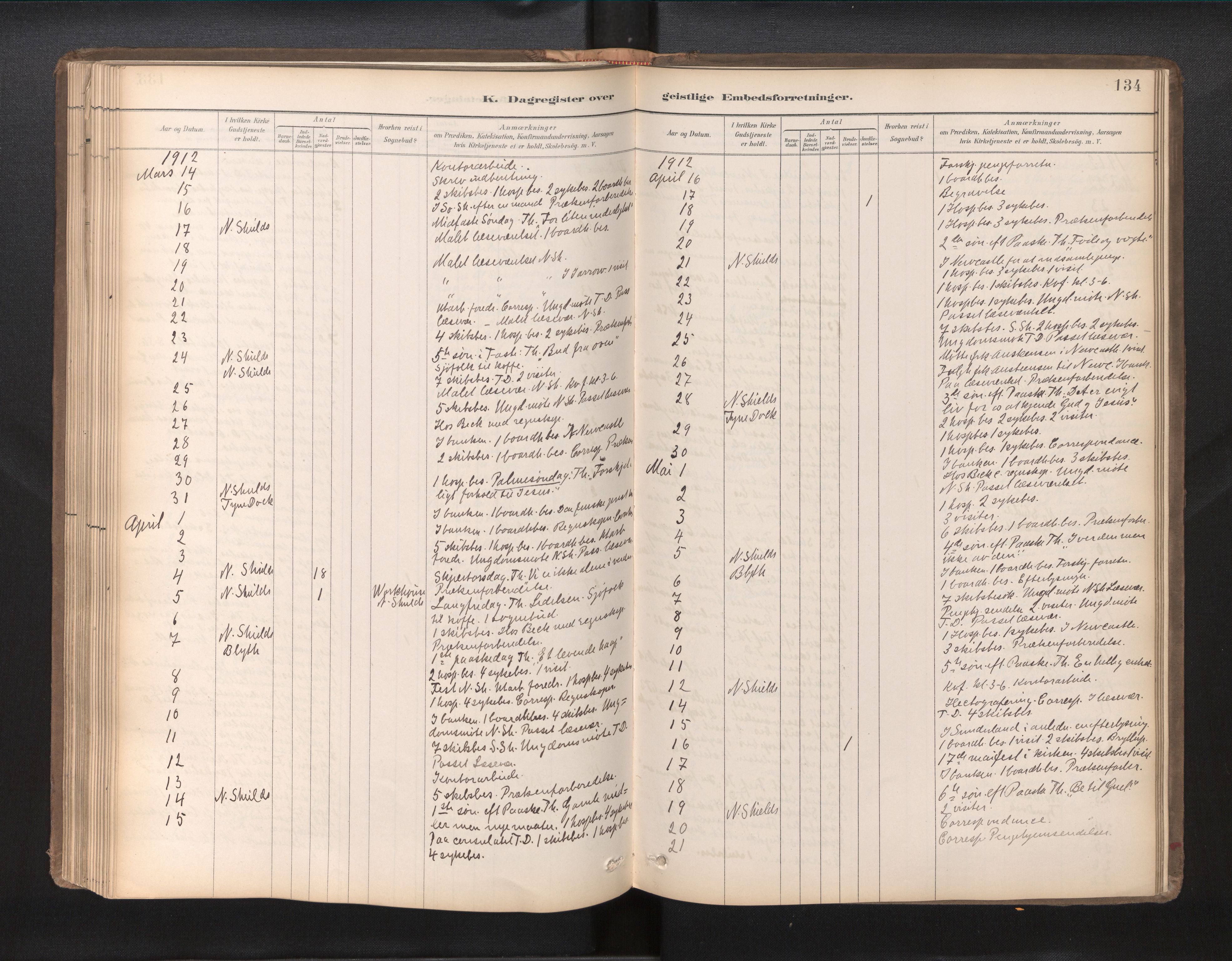 Den norske sjømannsmisjon i utlandet/Tyne-havnene (North Shields og New Castle), AV/SAB-SAB/PA-0101/H/Ha/L0003: Parish register (official) no. A 3, 1898-1966, p. 133b-134a