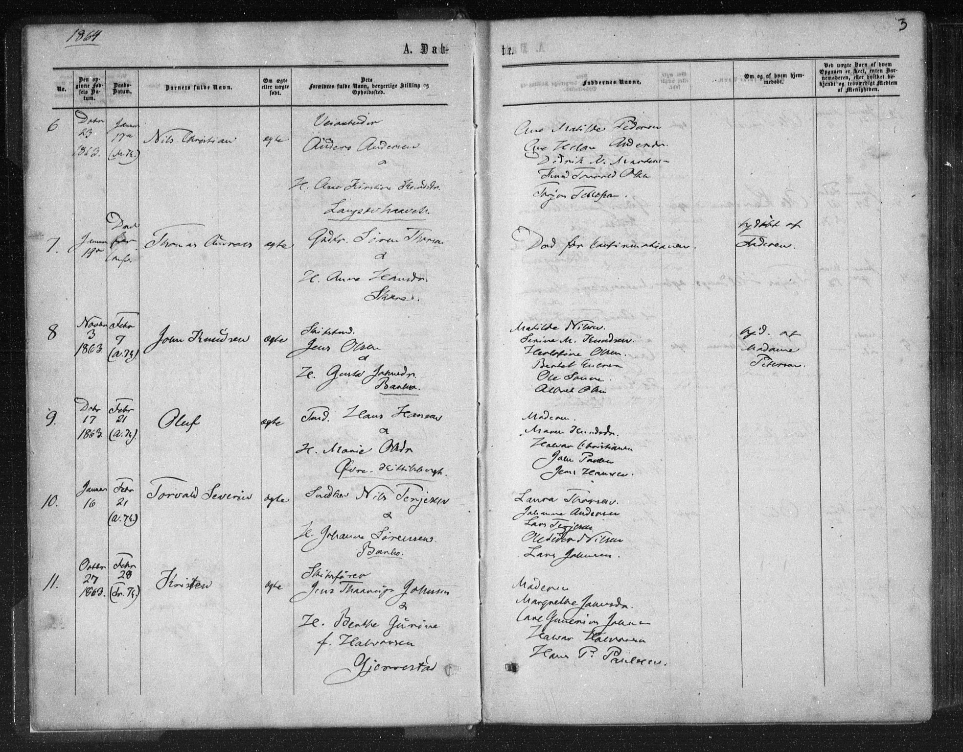 Tromøy sokneprestkontor, SAK/1111-0041/F/Fa/L0007: Parish register (official) no. A 7, 1864-1869, p. 3