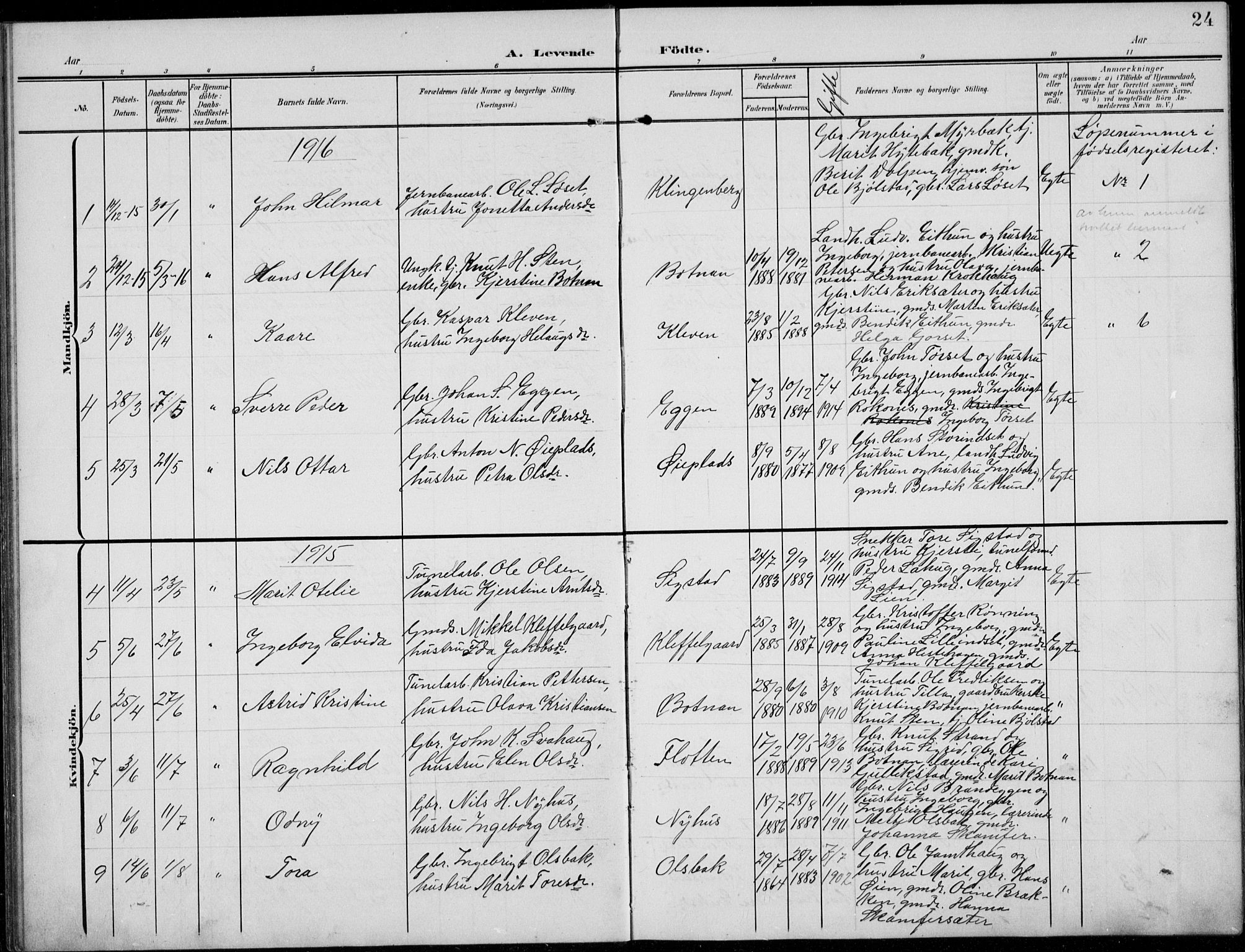 Kvikne prestekontor, SAH/PREST-064/H/Ha/Hab/L0004: Parish register (copy) no. 4, 1902-1937, p. 24