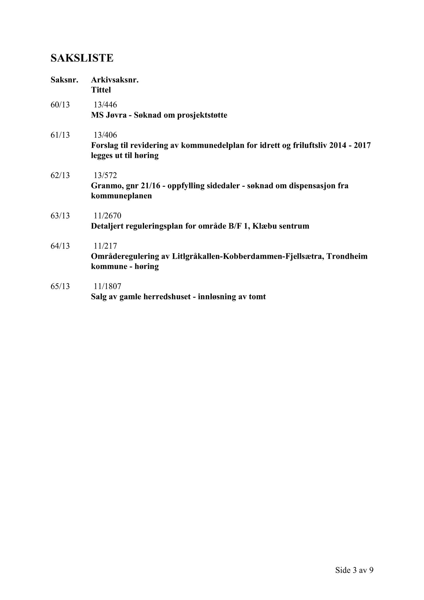 Klæbu Kommune, TRKO/KK/02-FS/L006: Formannsskapet - Møtedokumenter, 2013, p. 1558