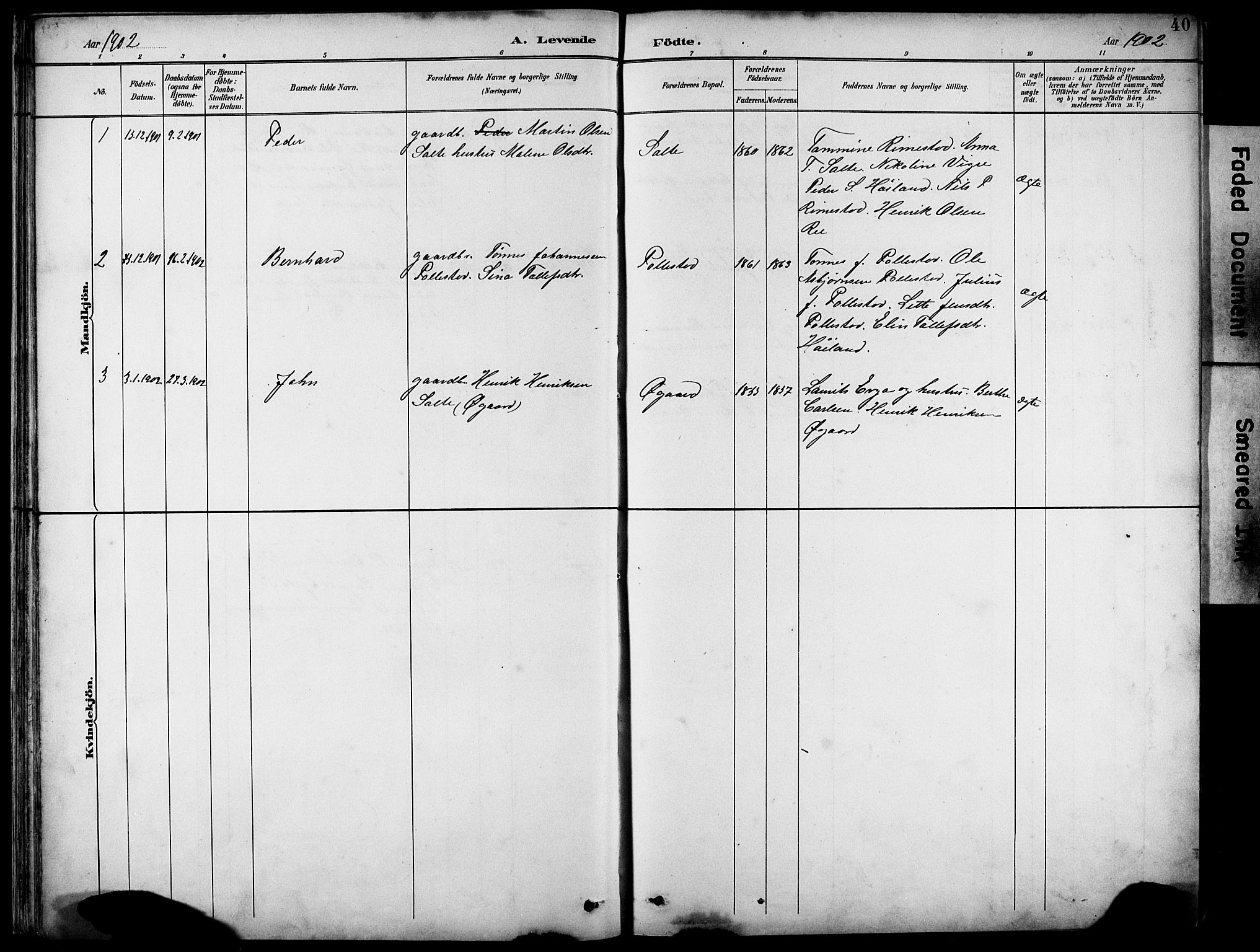 Klepp sokneprestkontor, AV/SAST-A-101803/001/3/30BB/L0005: Parish register (copy) no. B 5, 1889-1918, p. 40