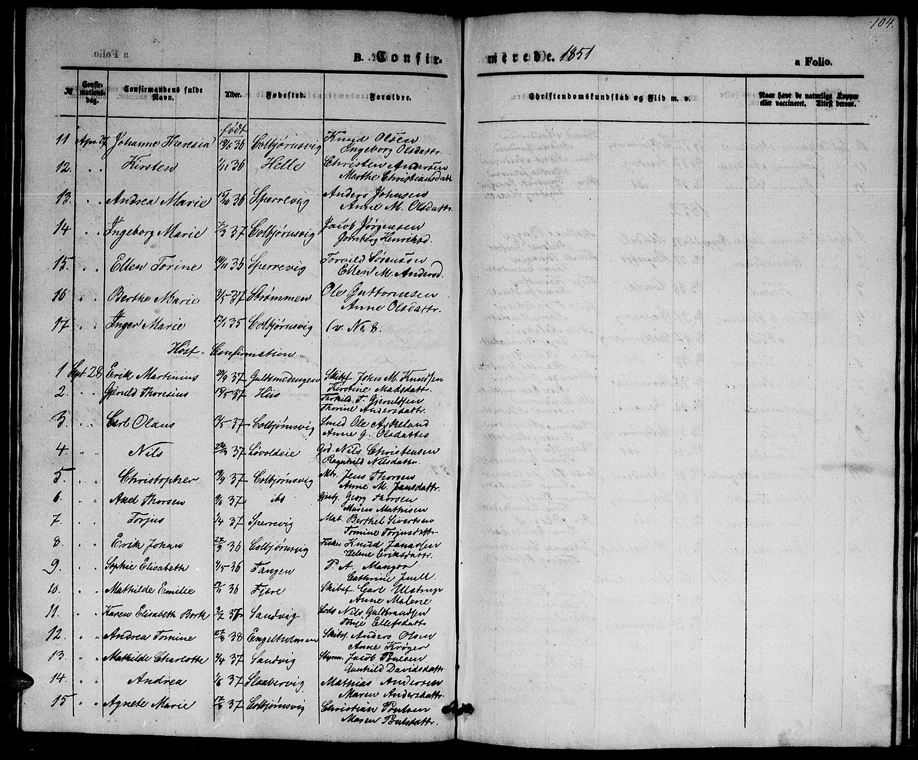 Hisøy sokneprestkontor, SAK/1111-0020/F/Fb/L0001: Parish register (copy) no. B 1, 1849-1872, p. 104