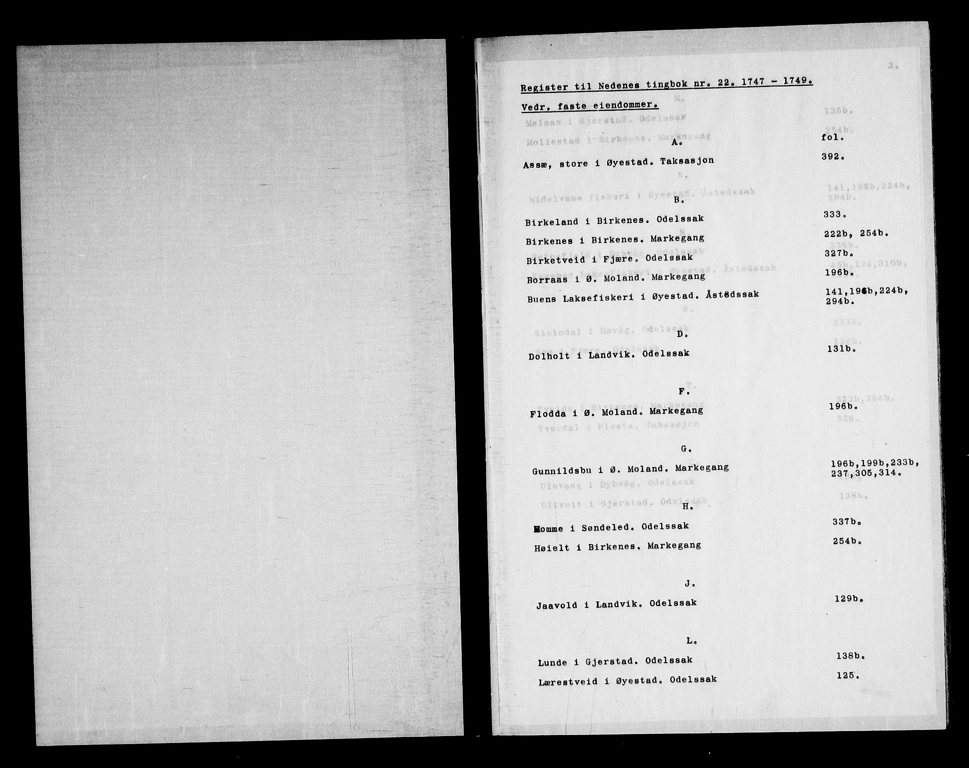 Nedenes sorenskriveri før 1824, AV/SAK-1221-0007/F/Fa/L0027: Tingbok med register nr 22, 1747-1749