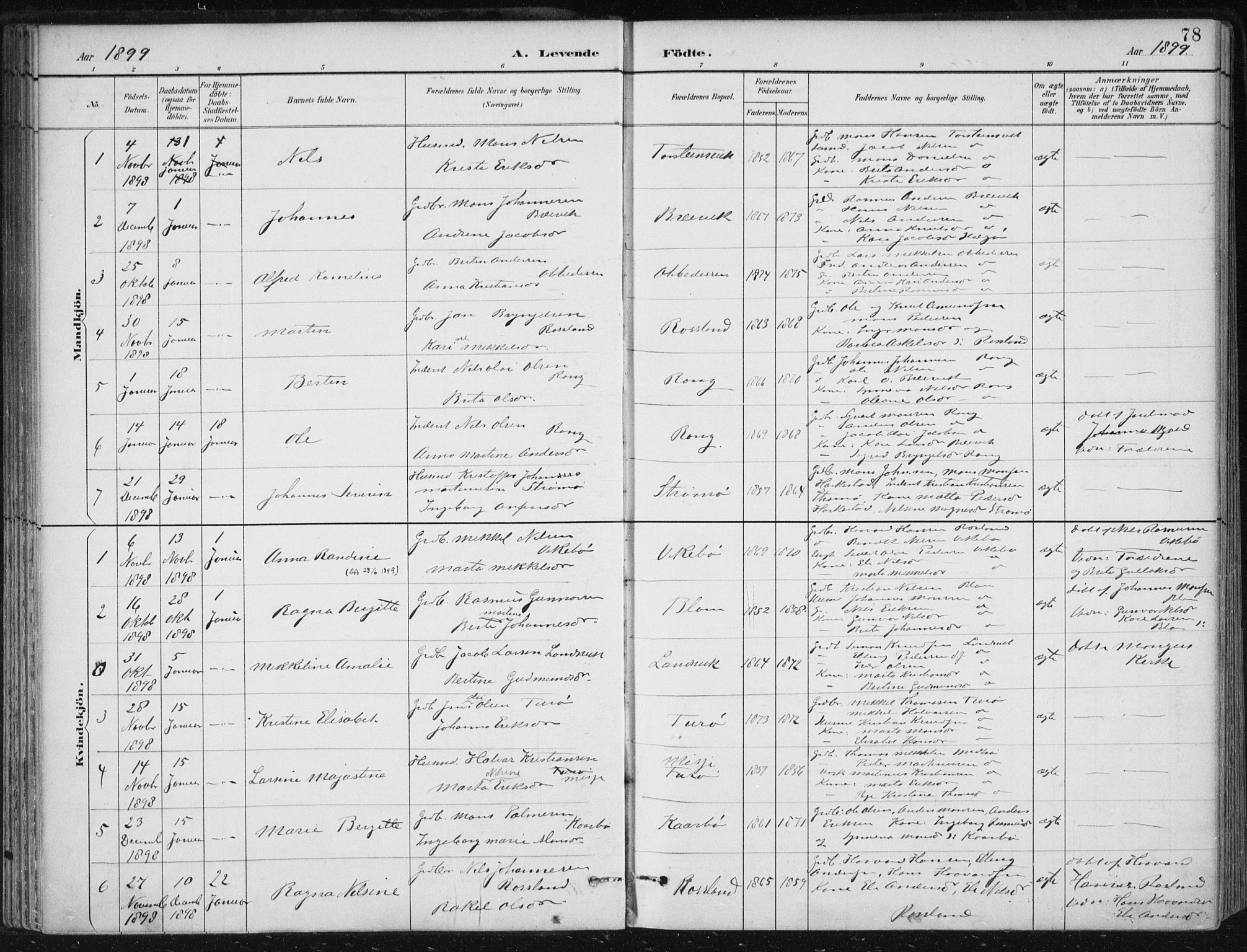 Herdla Sokneprestembete, SAB/A-75701/H/Haa: Parish register (official) no. A 4, 1891-1905, p. 78