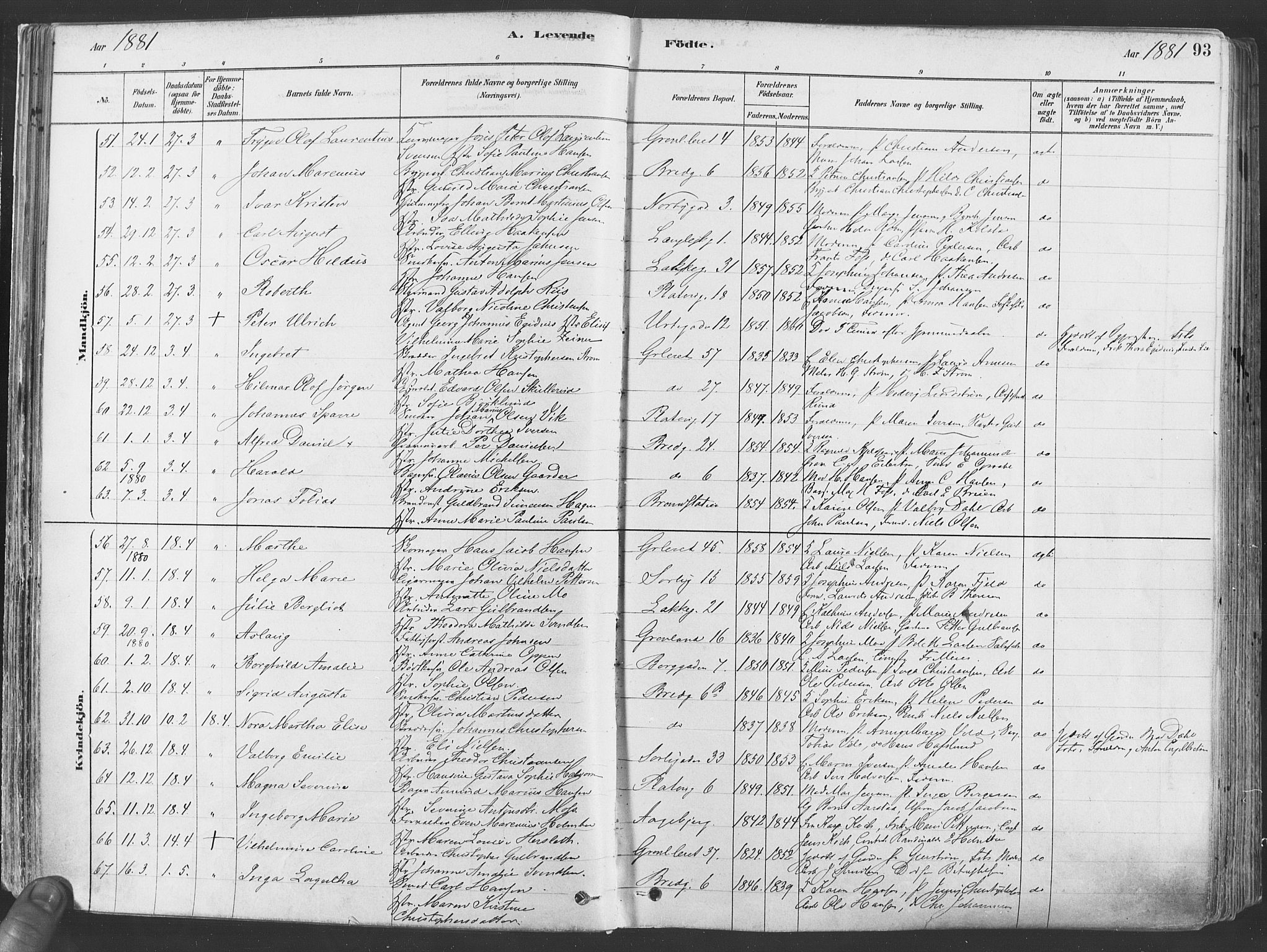 Grønland prestekontor Kirkebøker, SAO/A-10848/F/Fa/L0007: Parish register (official) no. 7, 1878-1888, p. 93